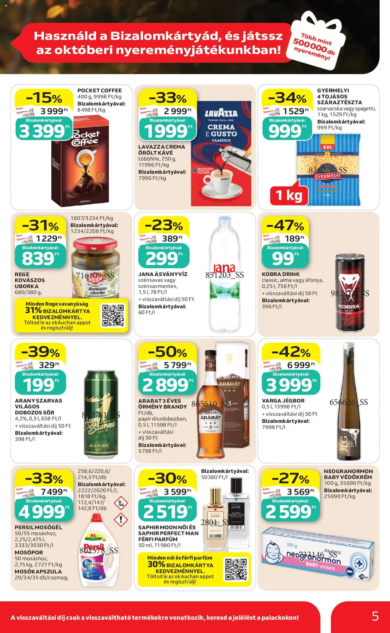 Auchan akciós ujság - amely érvényes a következő dátumtól: 2026.10.01. | Oldal: 5 | Termékek: Brandy, Sör, Alma, Védőkrém