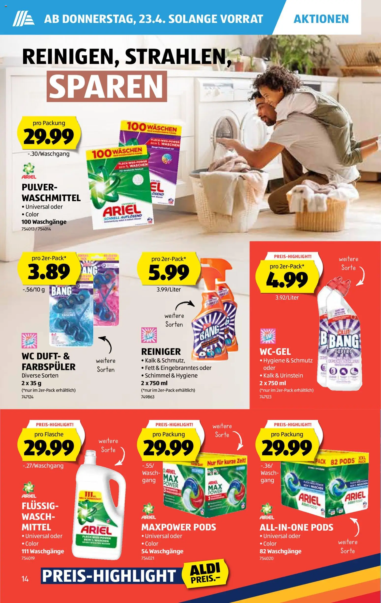 Aldi aktionen – gültig ab 23.04.2026 | Seite: 14 | Produkte: Duft, Pulver, Waschmittel