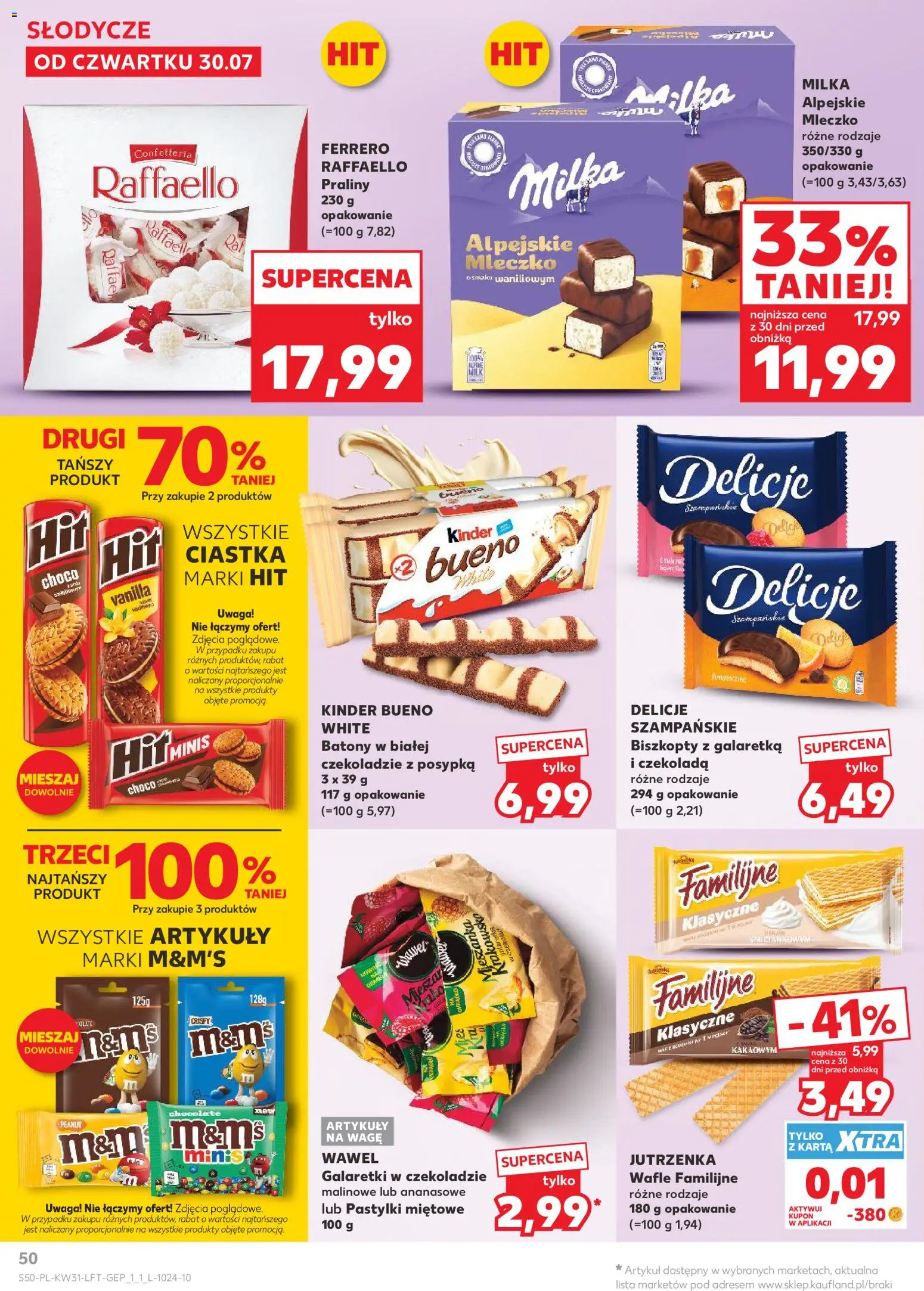 Kaufland gazetka od 30.07.2026 | Strona: 50 | Produkty: Raffaello, Biszkopty, M&M's, Kinder Bueno