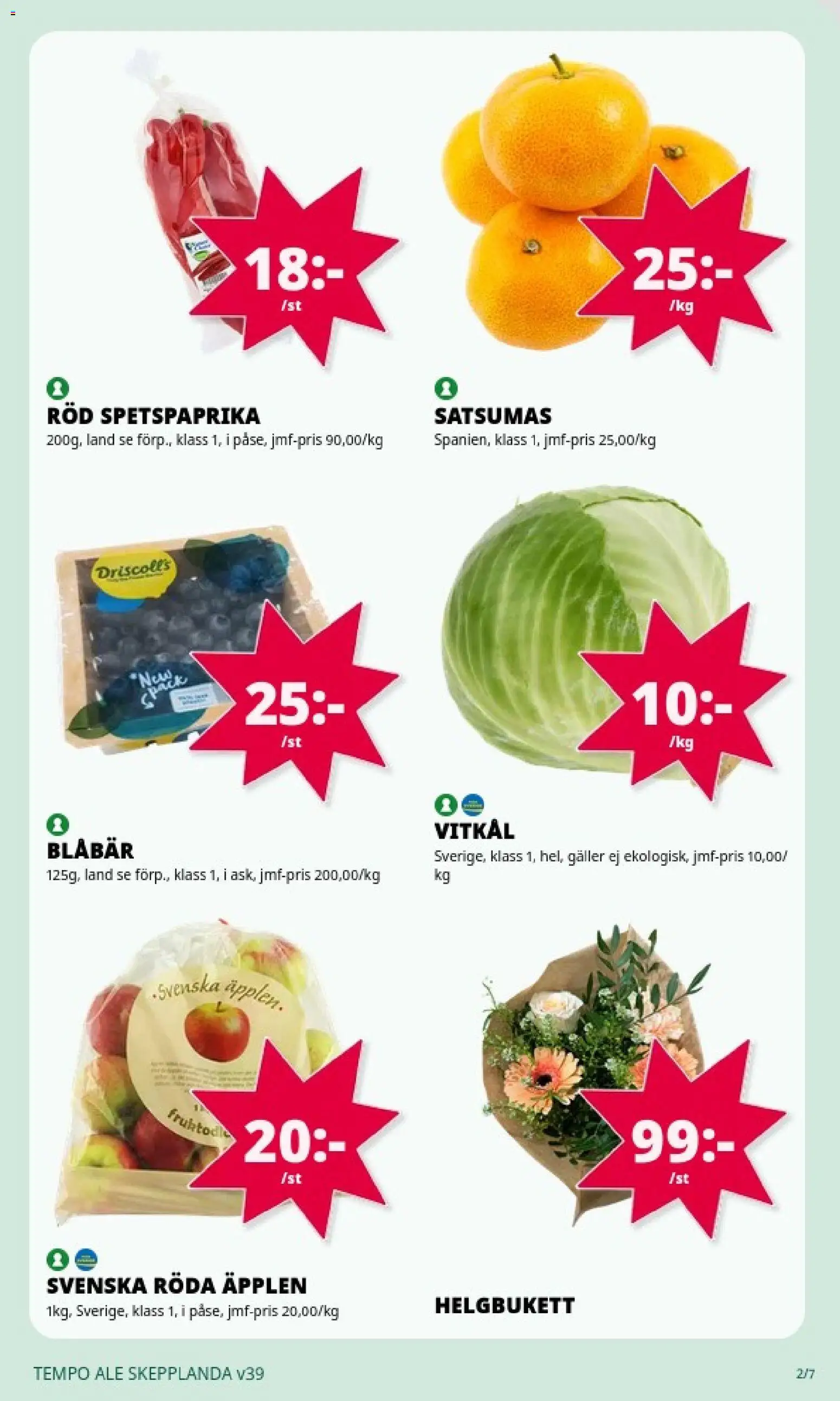 Tempo reklamblad aktuell från 20/09/2026 | Sida: 2 | Produkter: Galler, Vitkål, Äpplen, Blåbär
