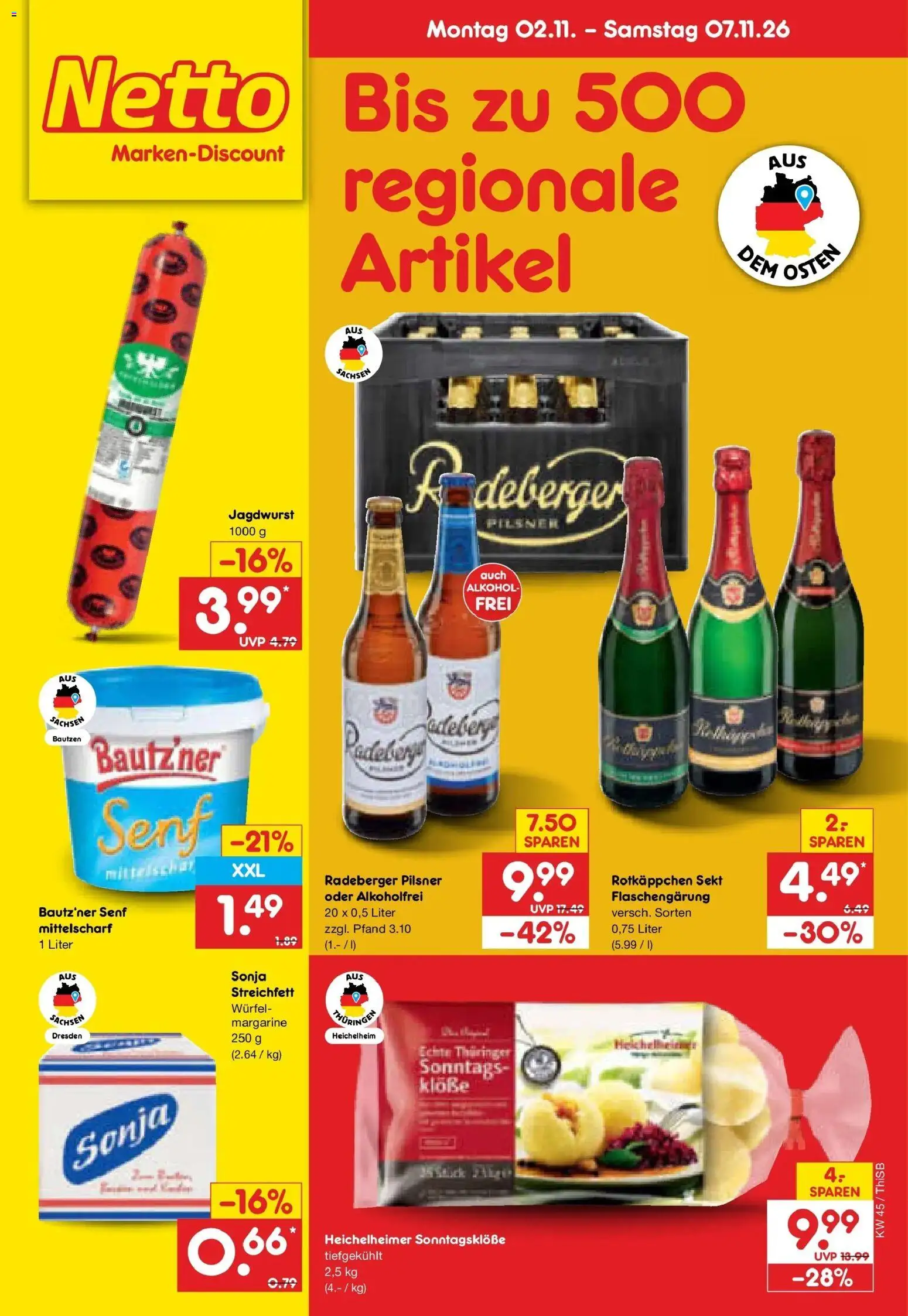 Netto Marken-Discount Prospekt Pirna – gültig ab 02.11.2026 | Seite: 1 | Produkte: Rotkappchen sekt, Margarine, Sekt, Radeberger pilsner