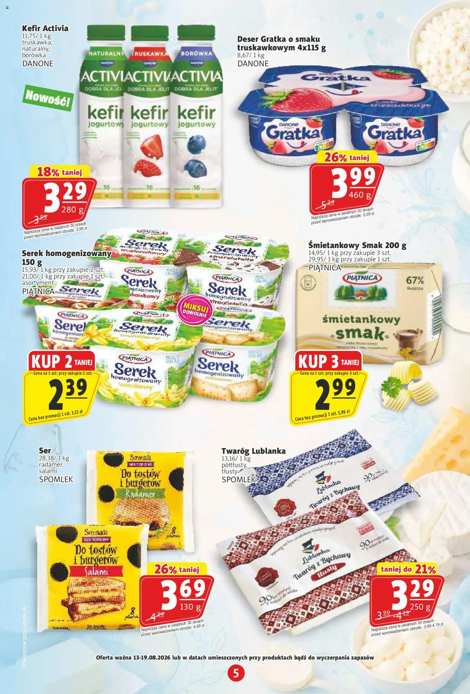 Prim Market gazetka od 13.08.2026 | Strona: 5 | Produkty: Kefir, Deser, Olej, Salami