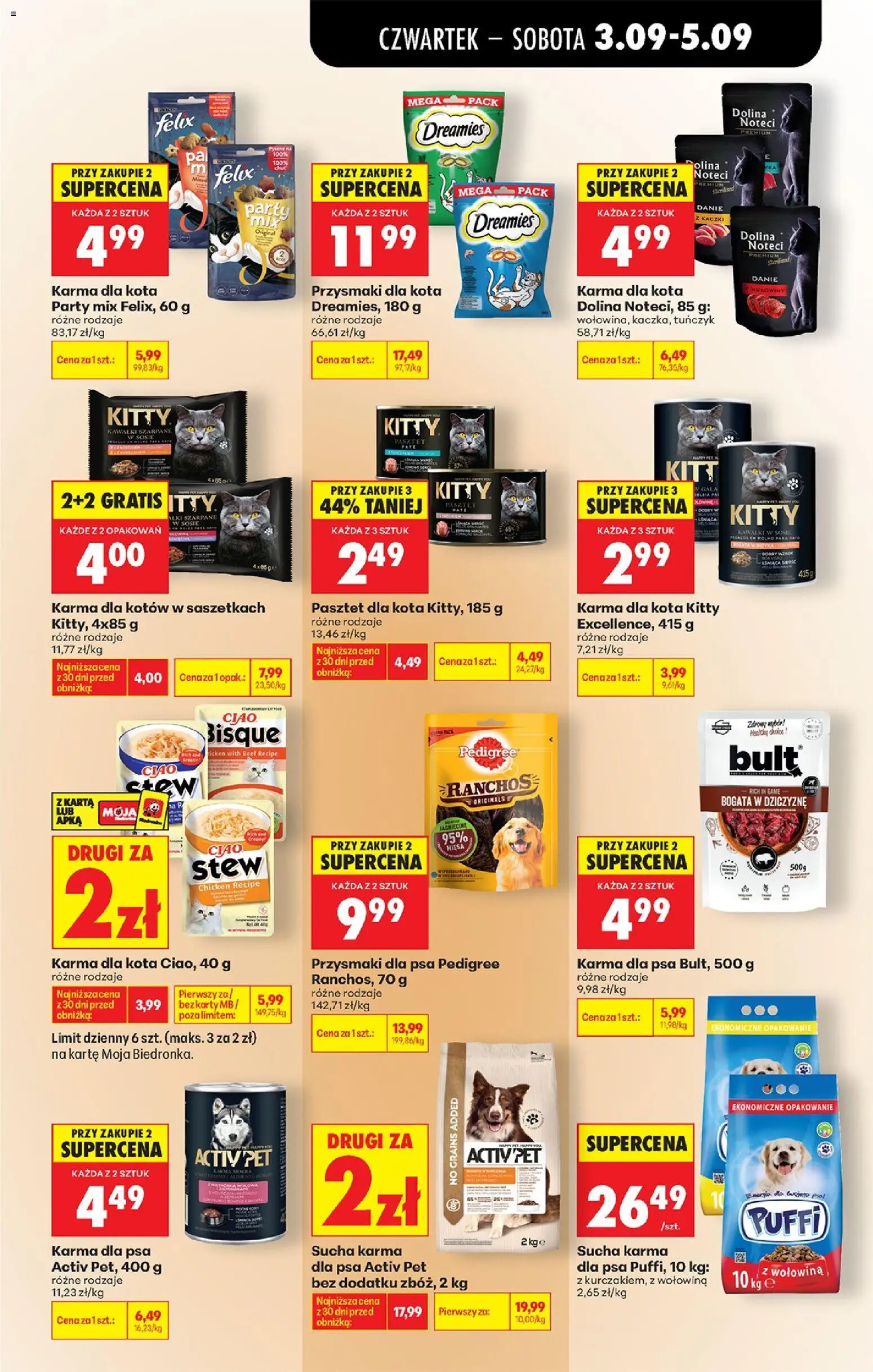 Biedronka gazetka od czwartku od 03.09.2026 | Strona: 71 | Produkty: Przysmaki dla kota, Karma dla psa, Karma dla psa puffi, Activ pet karma