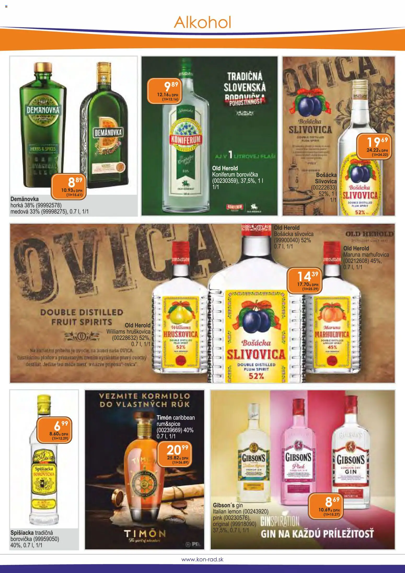 Nové KON - RAD akcie – leták je platný od 01.03.2026 | Strana: 14 | Produkty: Borovička, Bošácka slivovica, Gin, Alkohol