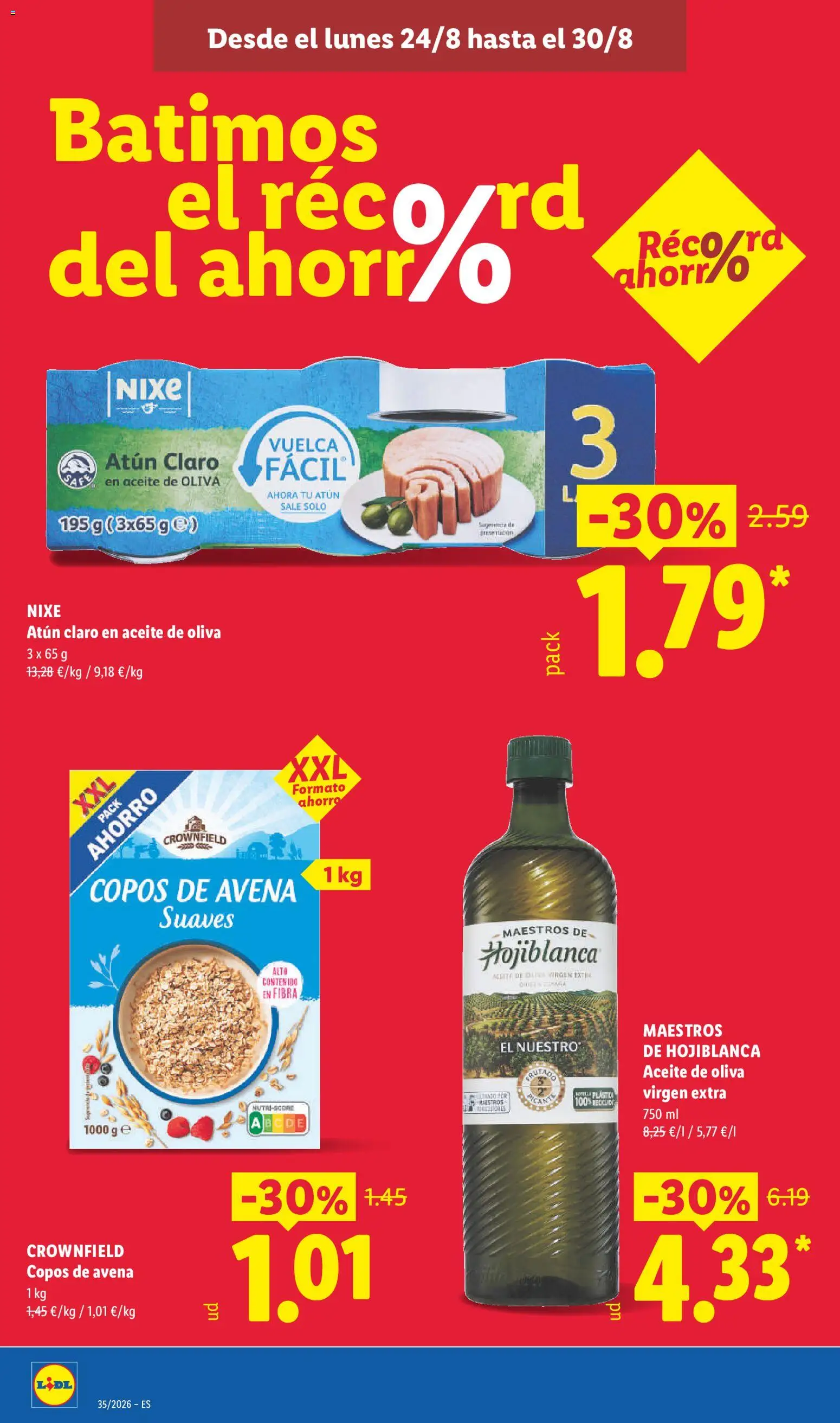 Lidl folleto │ válido desde el 24/08/2026 | Página: 2 | Productos: Copos de avena, Aceite, Aceite de oliva, Aceite de oliva virgen extra