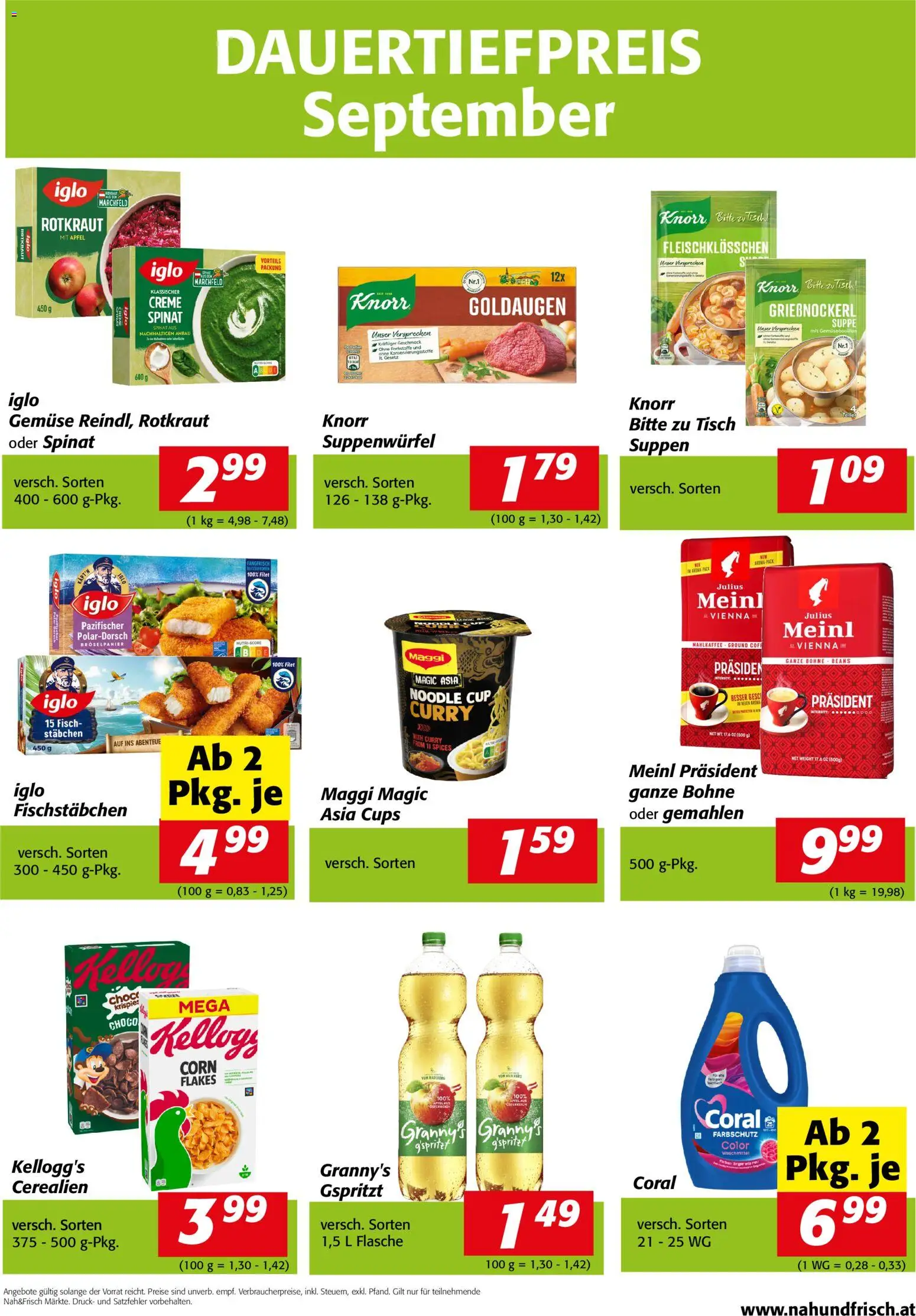 Nah und Frisch - Dauertiefpreise September gültig ab 01.09.2026 | Seite: 1 | Produkte: Bohne, Creme, Äpfel, Fisch