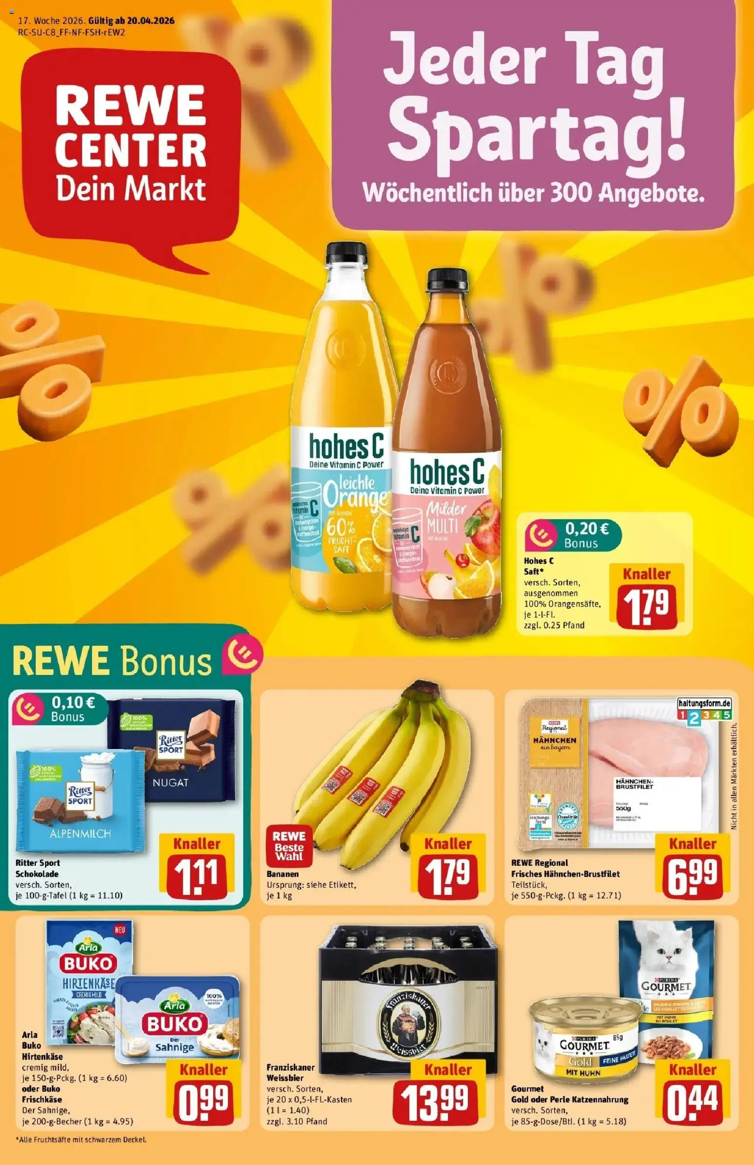Rewe Prospekt Pegnitz	 – gültig ab 20.04.2026 | Seite: 1 | Produkte: Weißbier, Ritter sport, Arla buko, Frischkase