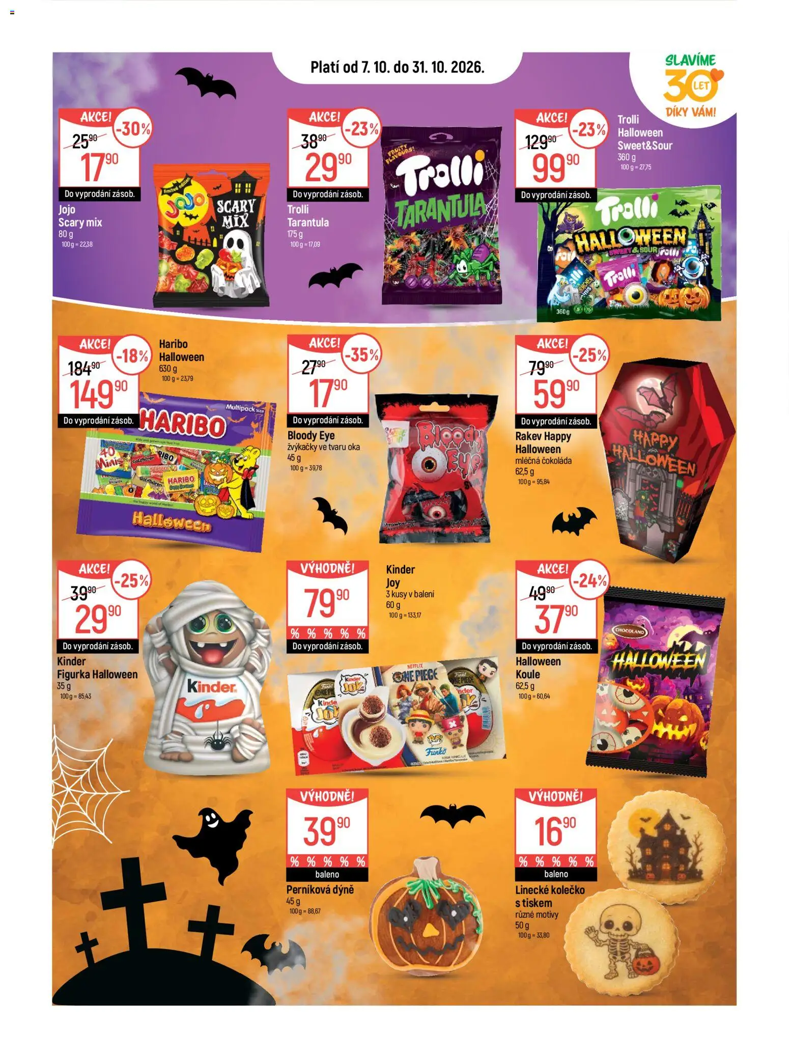 Globus leták - Strašidelná Hallowenská Nabídka od 07.10.2026 | Strana: 2 | Produkty: Haribo, Dýně, Žvýkačky, Kinder