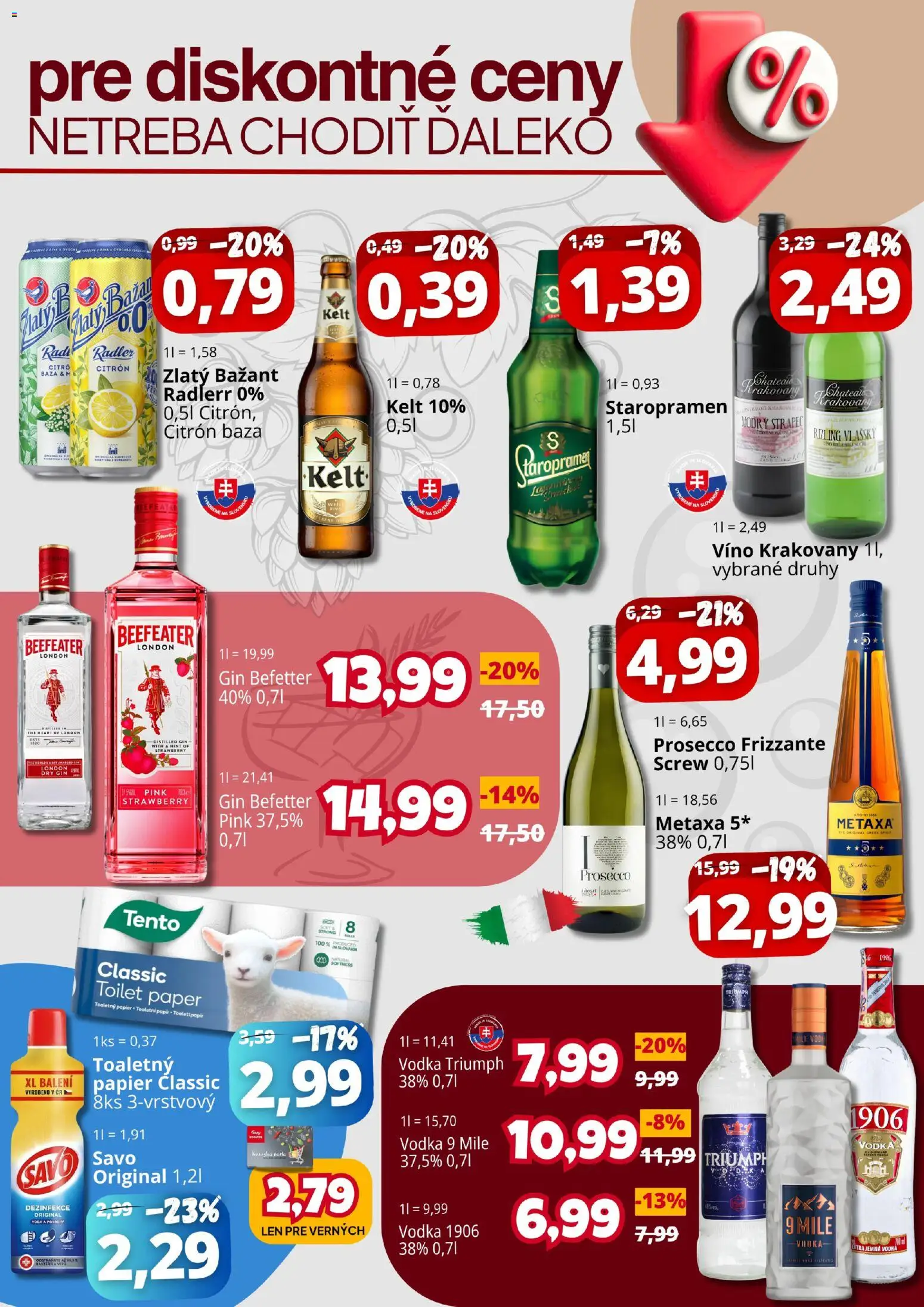 Nové CBA Komfos akcie – leták je platný od 01.07.2026 | Strana: 4 | Produkty: Metaxa, Víno, Staropramen, Gin
