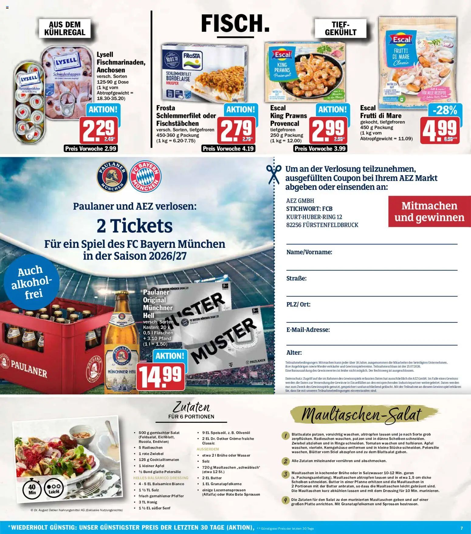 AEZ Prospekt – gültig ab 13.07.2026 | Seite: 7 | Produkte: Frosta, Wasser, Petersilie, Maultaschen