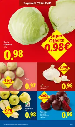 Anteprima del volantino Aglio, Garlic, 200 g confezione, 1 kg = 4.90 € valido a partire dal 07.05.2026 | Pagina: 3 | Prodotti: Mele, Patate, Aglio, Cappuccio