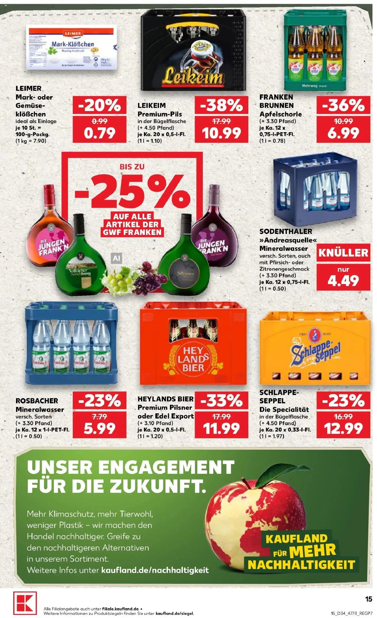 Prospekt Kaufland ab 20.08.2026 » Angebote Online zum Blättern | Seite: 15 | Produkte: Bier, Mineralwasser, Gemüse, Pfirsich