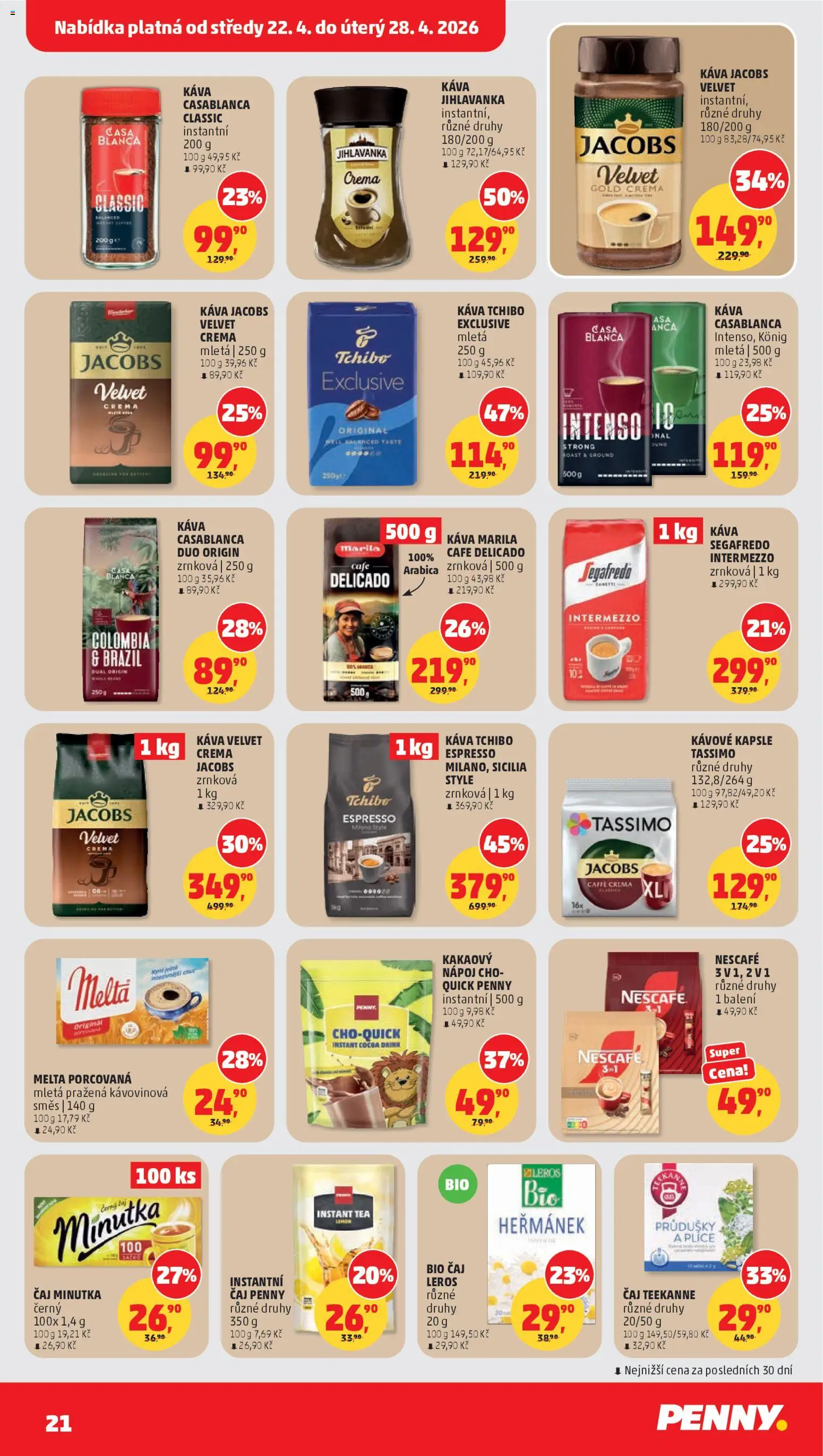 Penny Market leták od 22.04.2026 | Strana: 21 | Produkty: Káva Velvet, Kávové kapsle, Jacobs, Melta