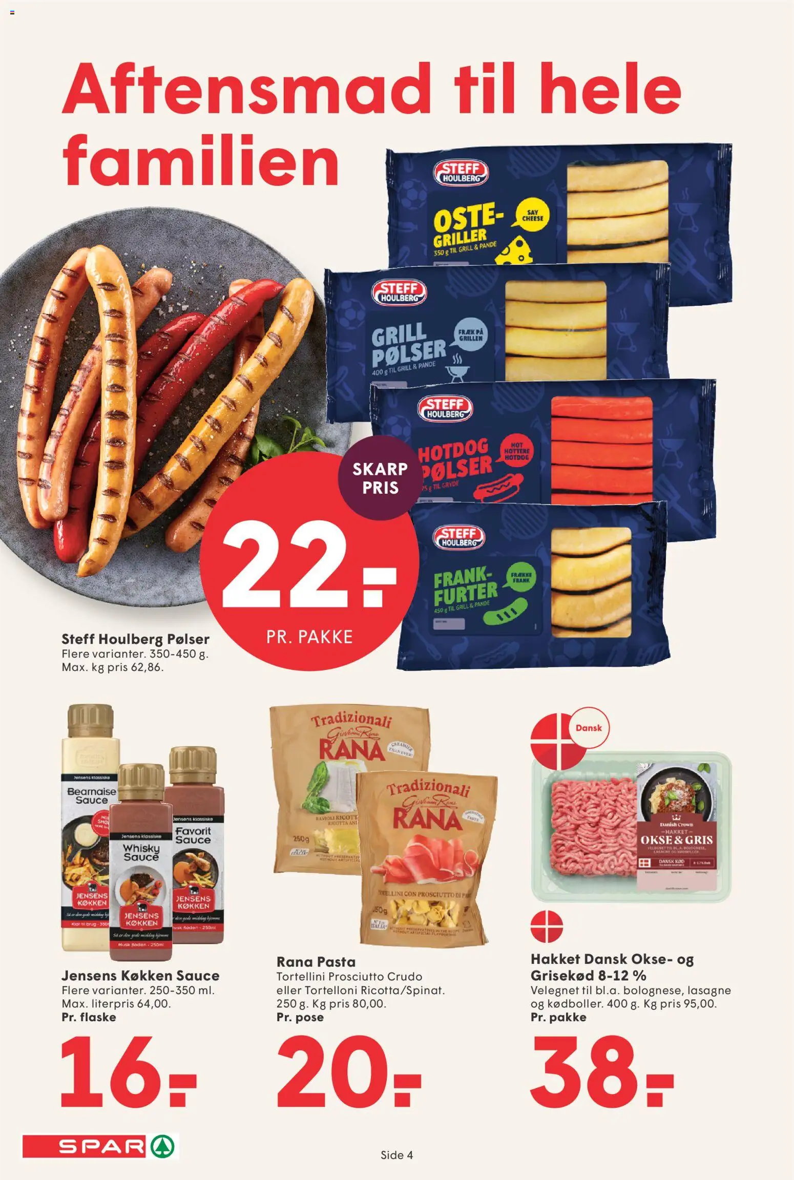 Spar tilbudsavis – gyldig fra 21/08/2026 | Side: 4 | Produkter: Pølser, Pasta, Whisky, Grill