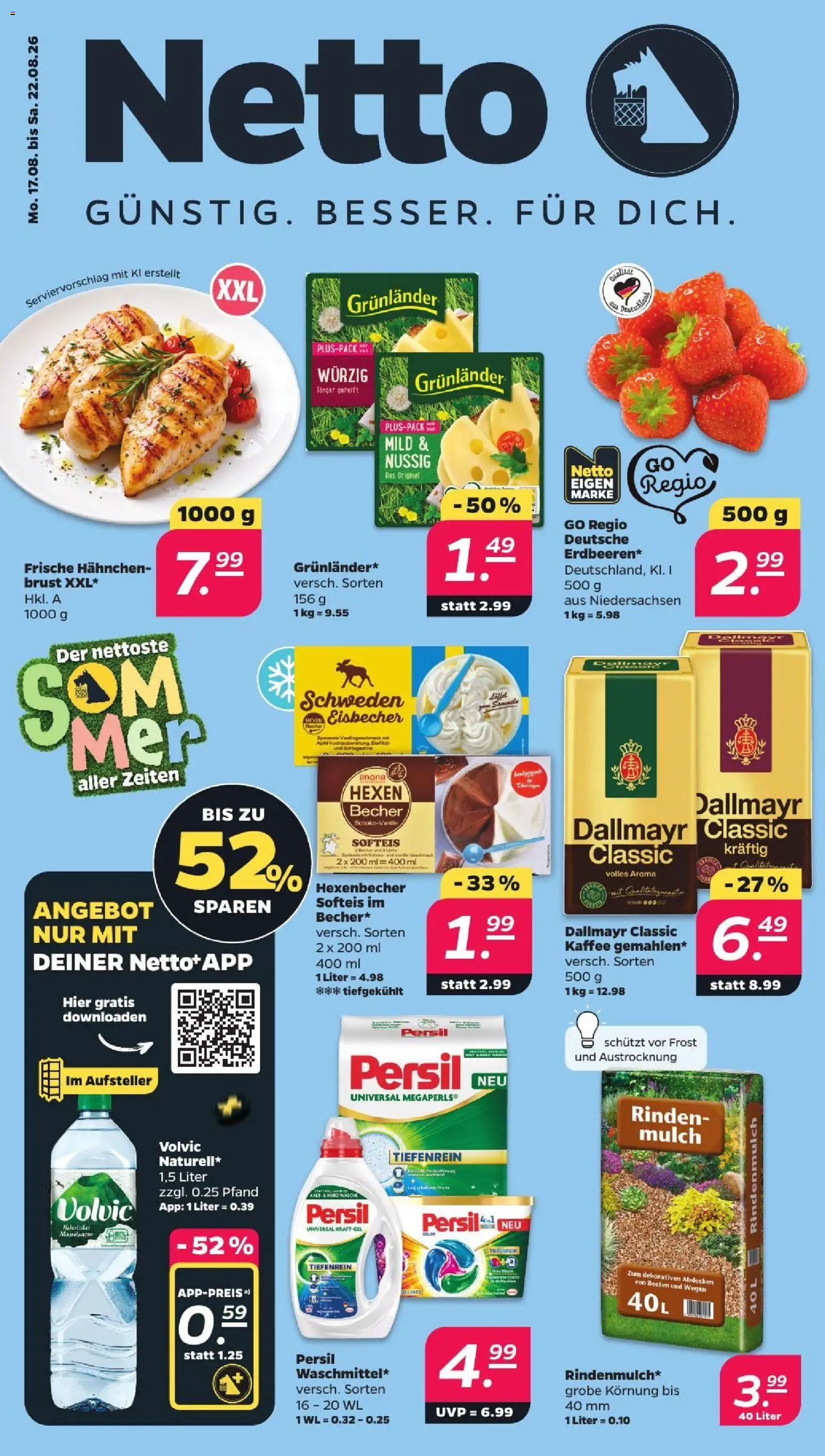 Netto Prospekt – gültig ab 17.08.2026 | Seite: 1 | Produkte: Rindenmulch, Kaffee, Dallmayr, Persil