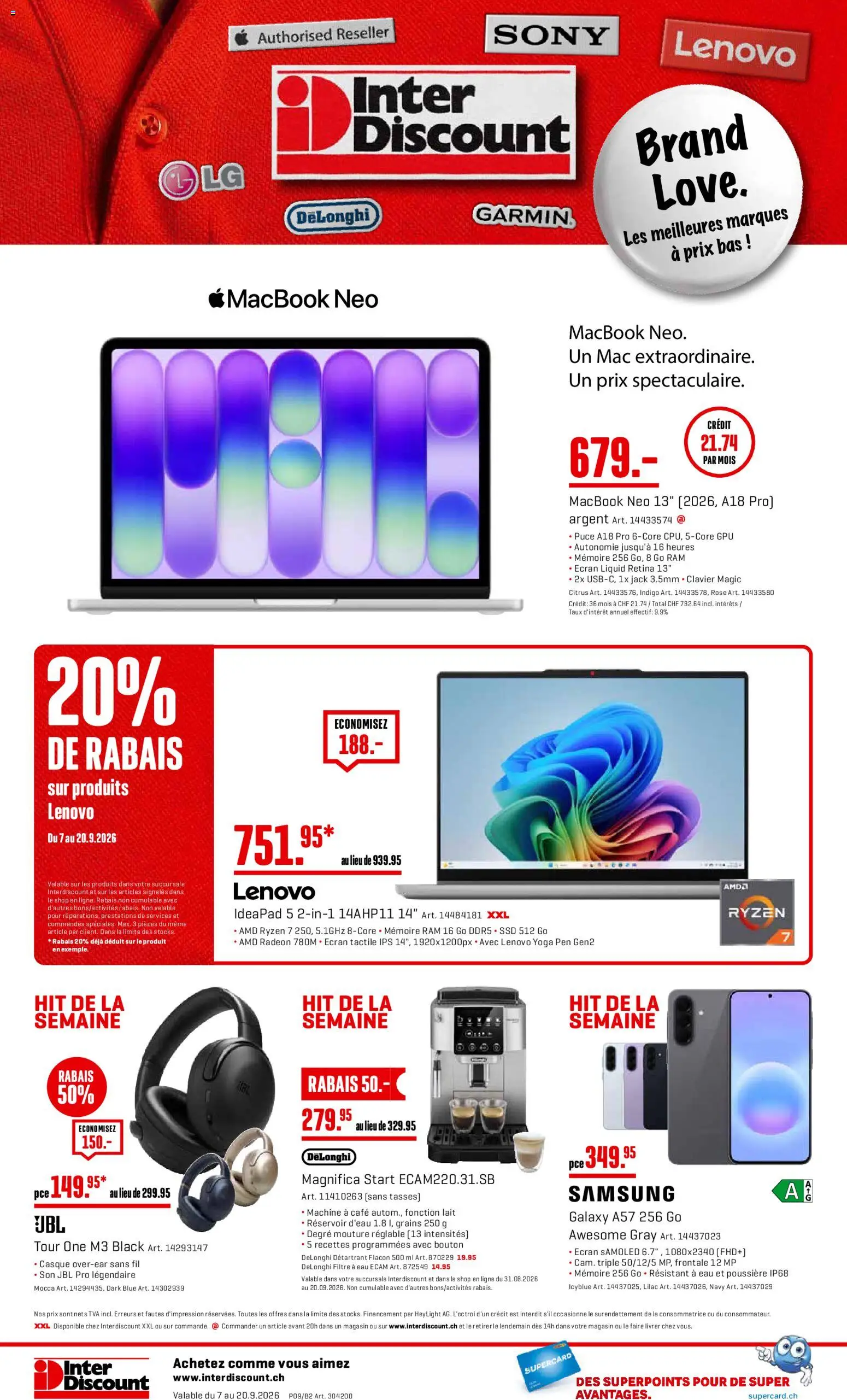 Interdiscount aktionen Offres – gültig ab 07.09.2026 | Seite: 28 | Produkte: Samsung, Macbook, Lenovo, Sony