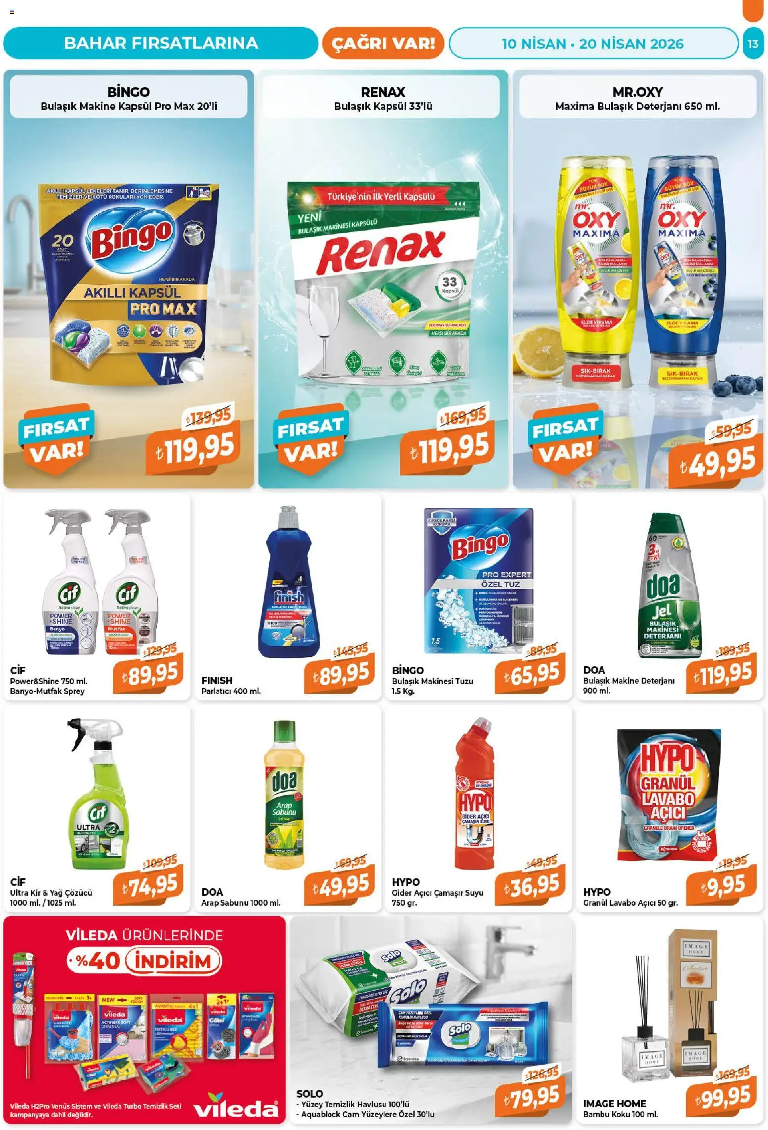 Çağrı Market Katalog - 10.04.2026 tarihinden itibaren geçerlidir | Sayfa: 13 | Ürünler: Arap sabunu, Bulaşık deterjanı, Parlatıcı, Bulaşık makinesi