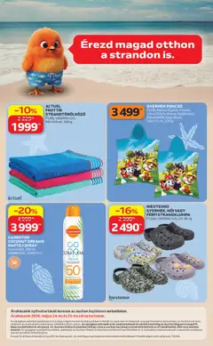 Auchan Szezonnyitó Strand katalógus - amely érvényes a következő dátumtól: 14.05.2026 | Oldal: 12 | Termékek: Poncsó, Strandtörölköző, Naptej