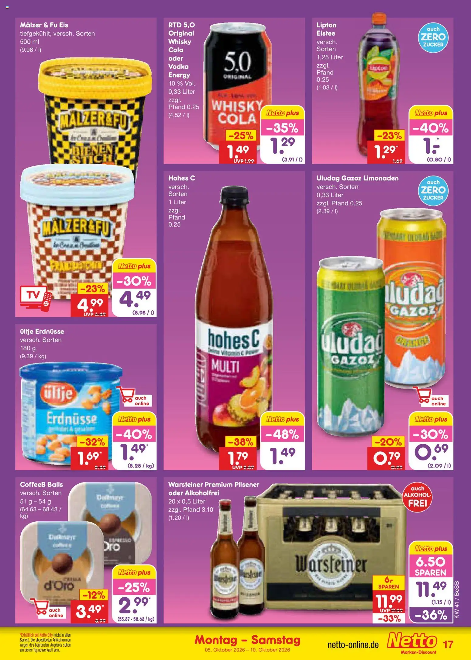 Netto Marken-Discount Prospekt – gültig ab 05.10.2026 | Seite: 17 | Produkte: Whisky, Erdnüsse, Warsteiner, Eis