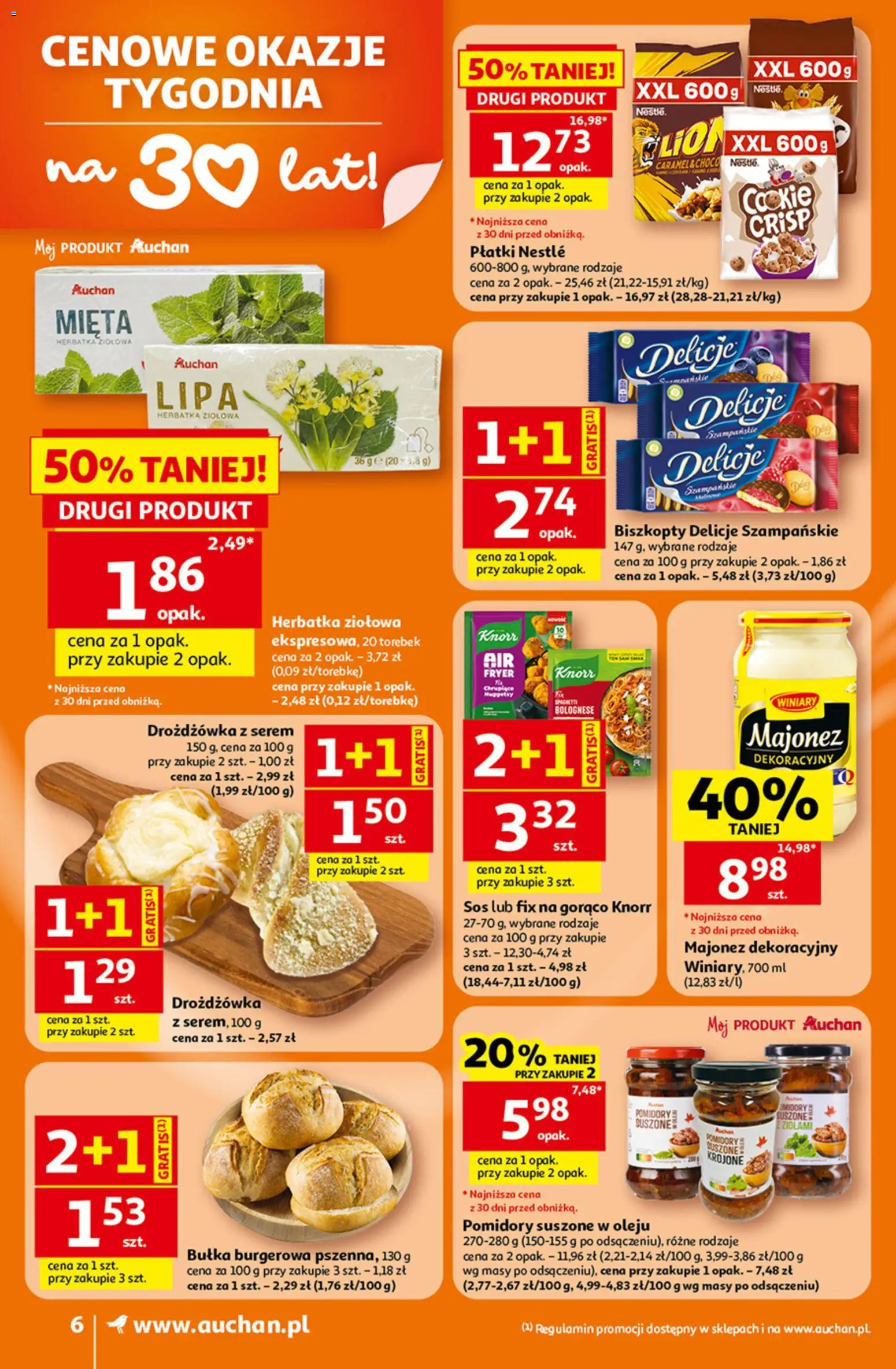 Auchan gazetka od 23.07.2026 | Strona: 6 | Produkty: Pomidory suszone, Pomidory, Płatki, Majonez