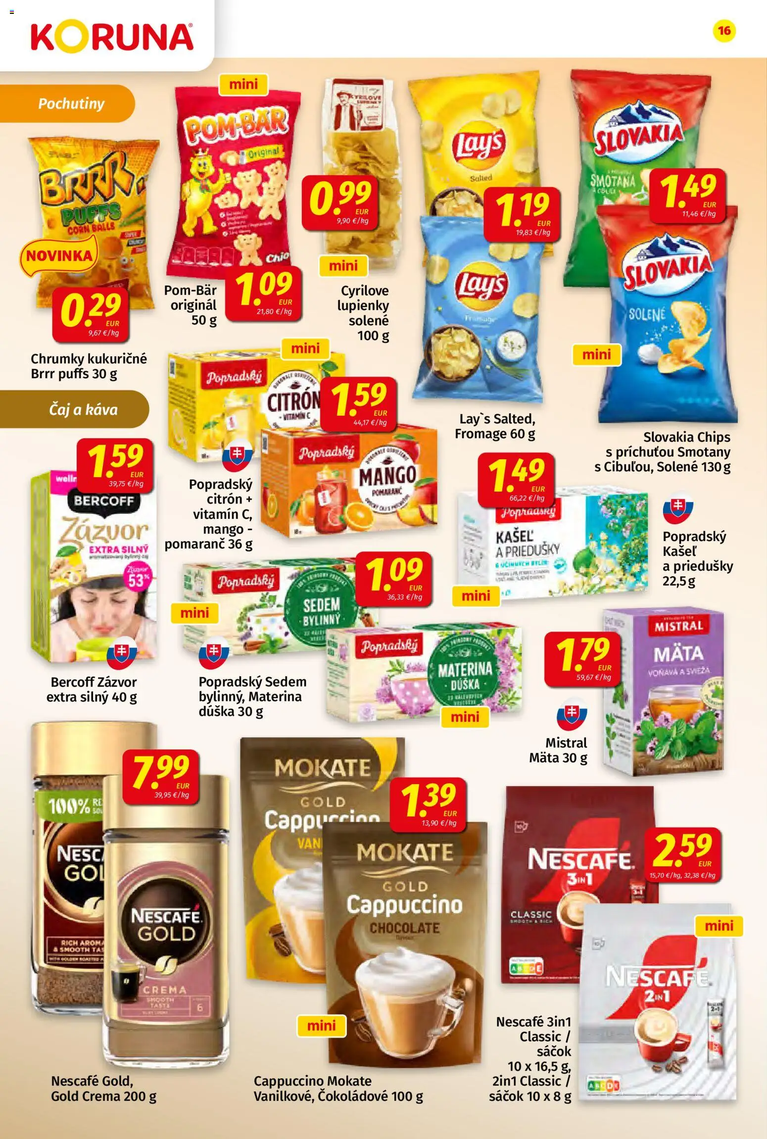 Nové Koruna akcie – leták je platný od 20.03.2026 | Strana: 16 | Produkty: Zázvor, Káva, Čaj, Mango
