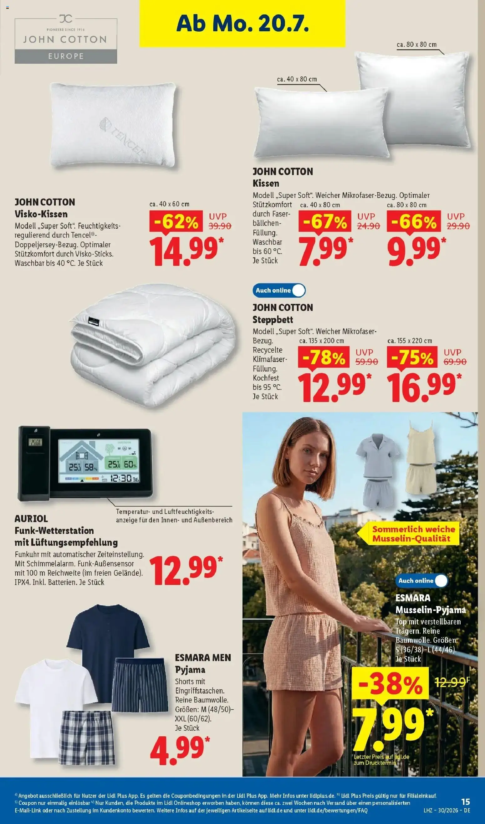 Lidl Prospekt Braunschweig – gültig ab 20.07.2026 | Seite: 39 | Produkte: Top, Kissen, Pyjama