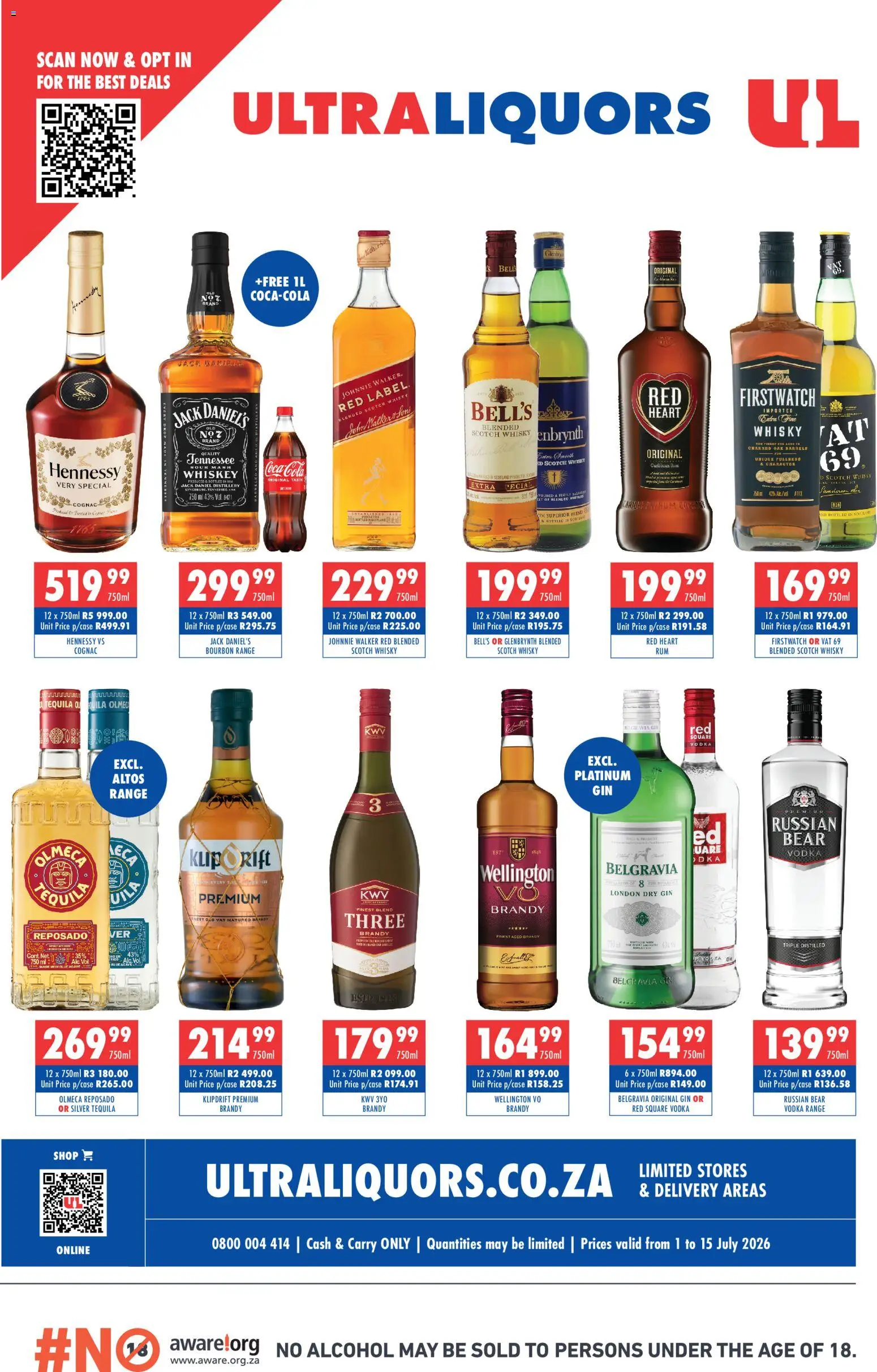 New Ultra Liquors catalogue – valid from 01/07/2026 | Page: 1 | Products: Brandy, Gin, Vodka, Ensalada de quino