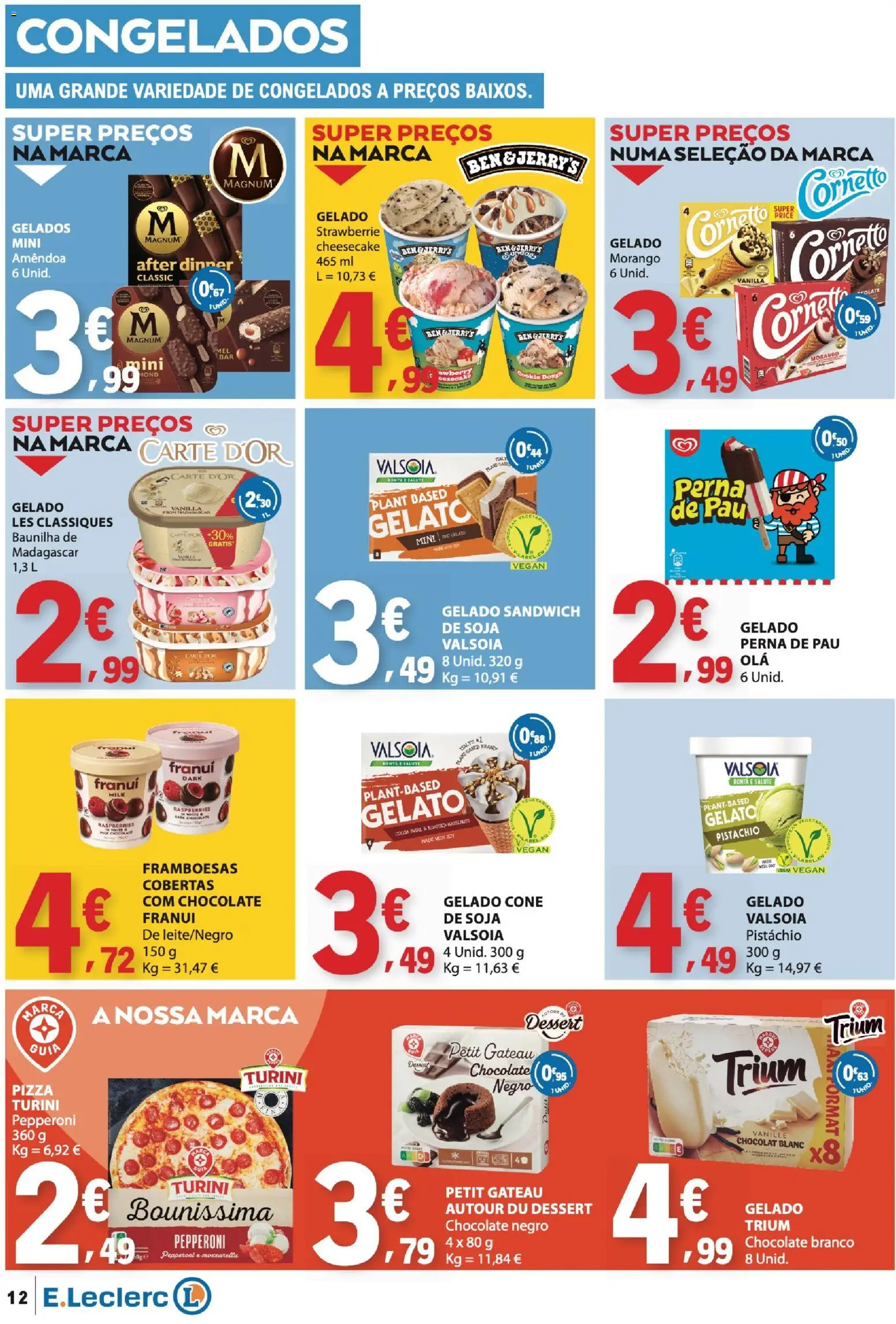 E.Leclerc folheto │ válido de 06/08/2026 | Página: 12 | Produtos: Soja, Gelado, Pizza, Gelado sandwich