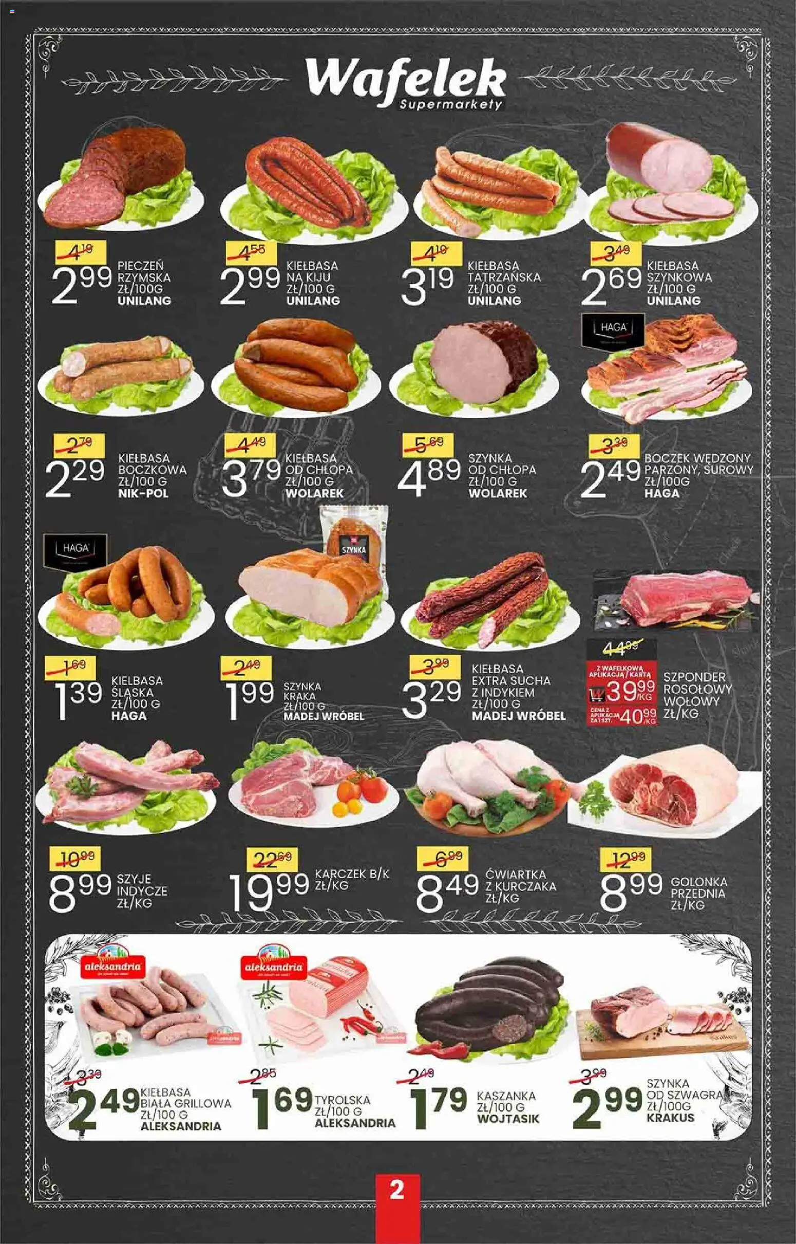 Wafelek gazetka od 16.06.2026 | Strona: 2 | Produkty: Kiełbasa, Kaszanka, Szynka, Boczek