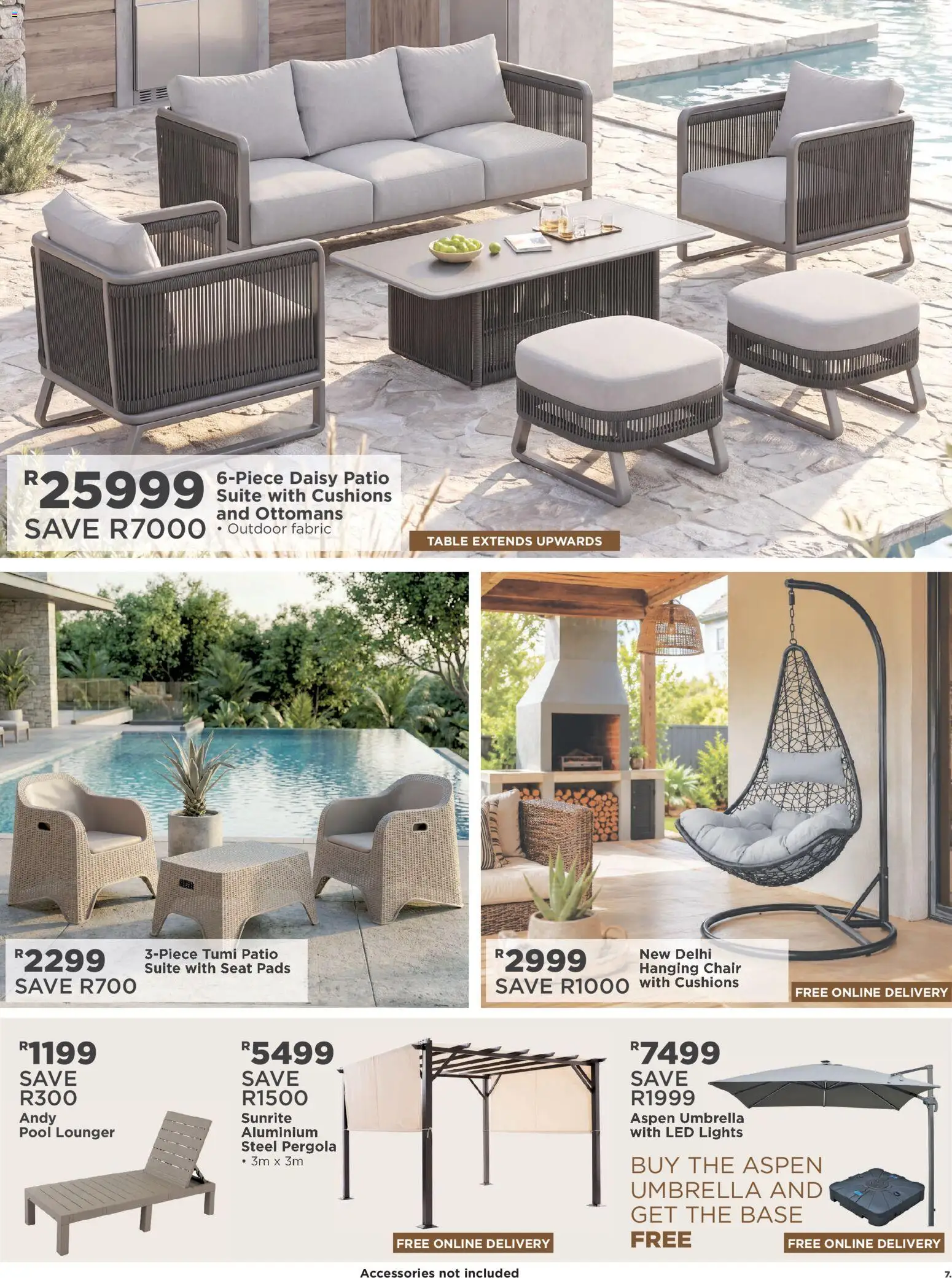 New House and Home catalogue – valid from 10/08/2026 | Page: 7 | Products: Umbrella, Table, Chair, Pads