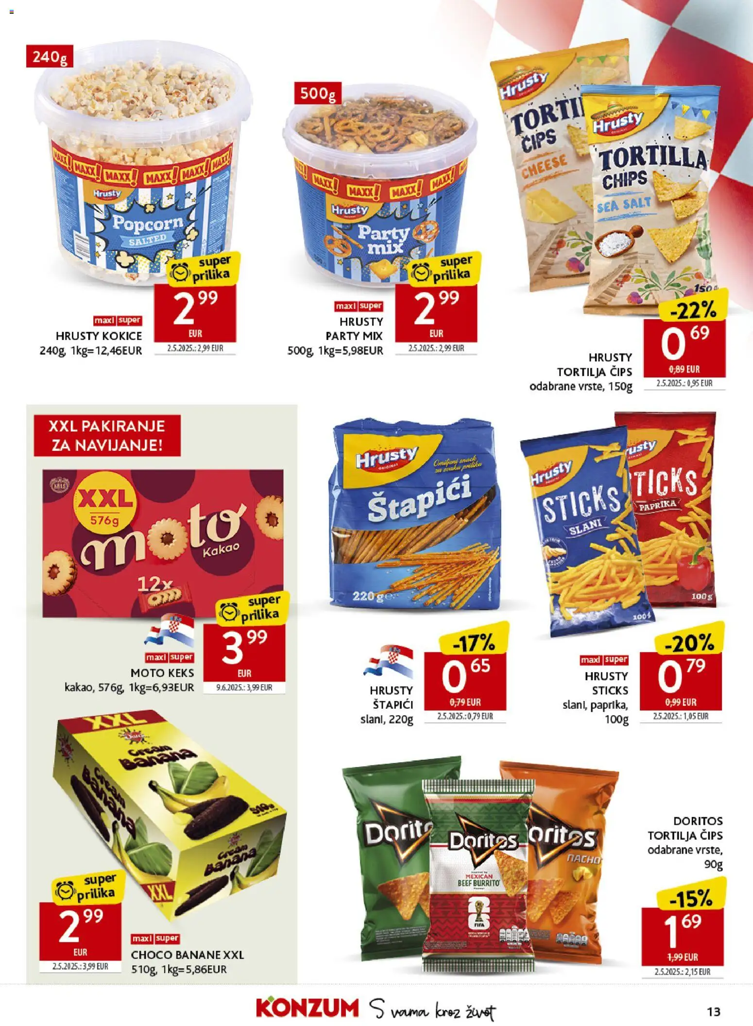 Konzum HR akciós ujság - amely érvényes a következő dátumtól: 17.06.2026 | Oldal: 13 | Termékek: Chips, Tortilla, Popcorn