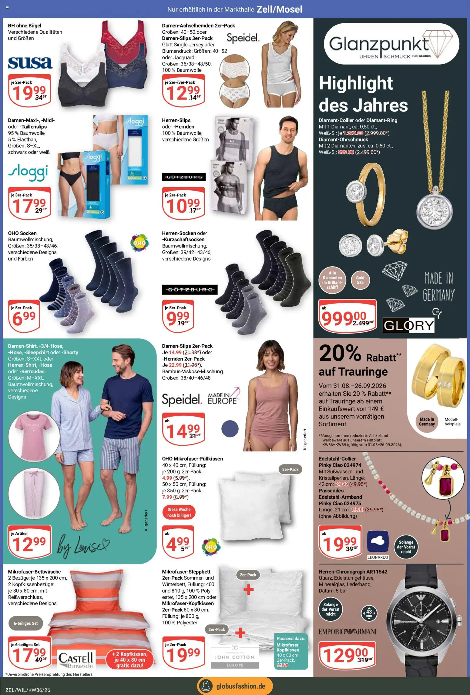 Globus Prospekt Zell – gültig ab 31.08.2026 | Seite: 25 | Produkte: Bettwäsche, Hose, BH, Socken