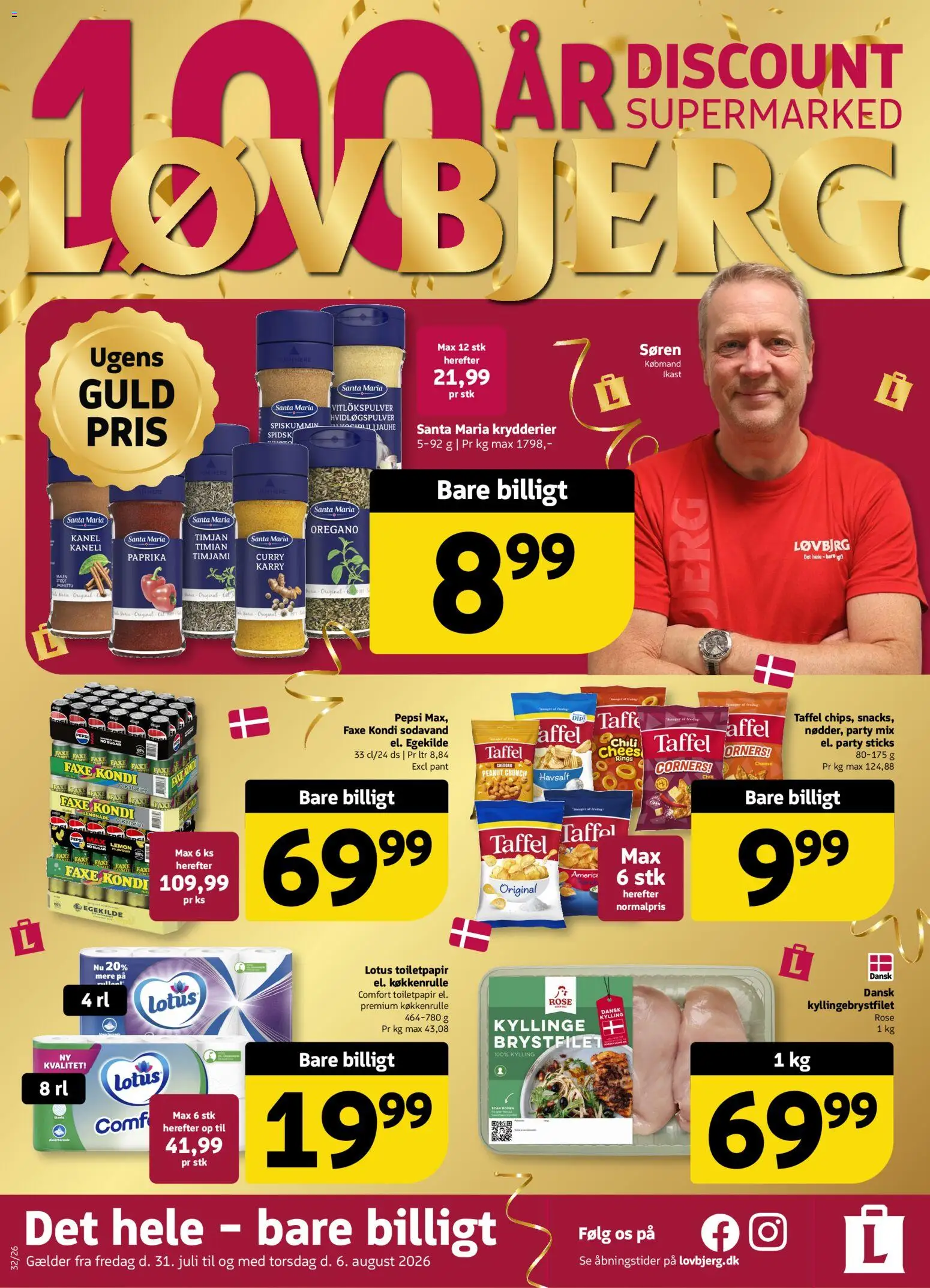 Løvbjerg tilbudsavis – gyldig fra 31/07/2026 | Side: 1 | Produkter: Karry, Cheddar, Timian, Pepsi