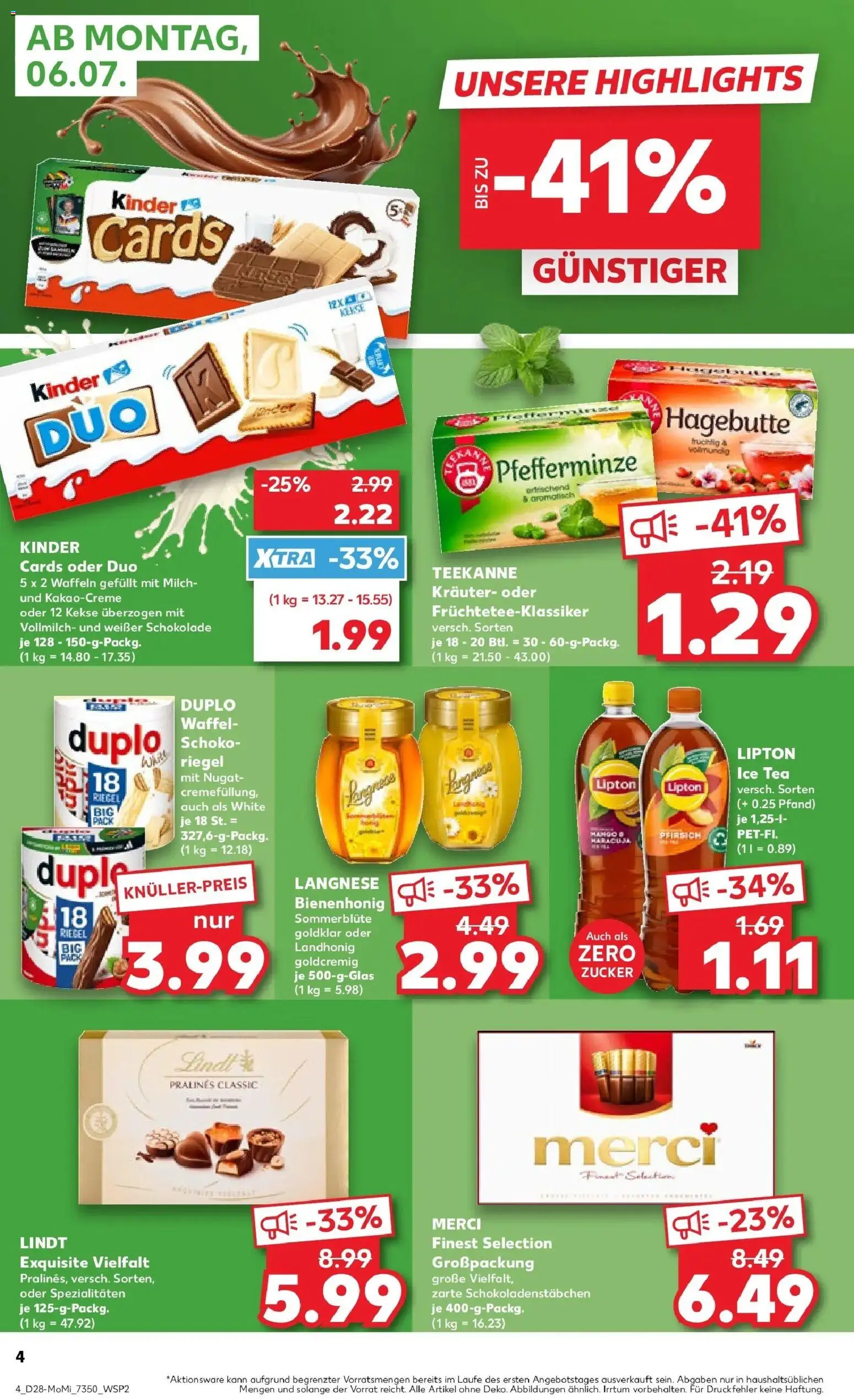 Kaufland Kaufland: Mo-Mi Der Wochenstart – gültig ab 05.07.2026 | Seite: 4 | Produkte: Pfirsich, Teekanne, Lindt, Kekse