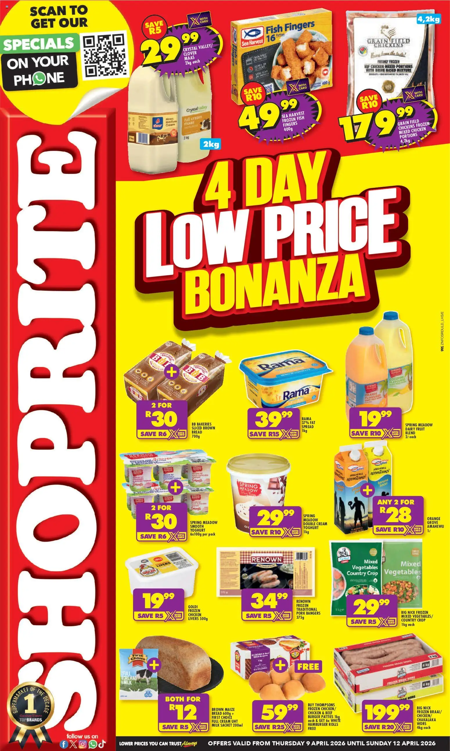 New Shoprite catalogue – valid from 09.04.2026 | Page: 1 | Products: Bread, Beef, Vegetables, Sausage