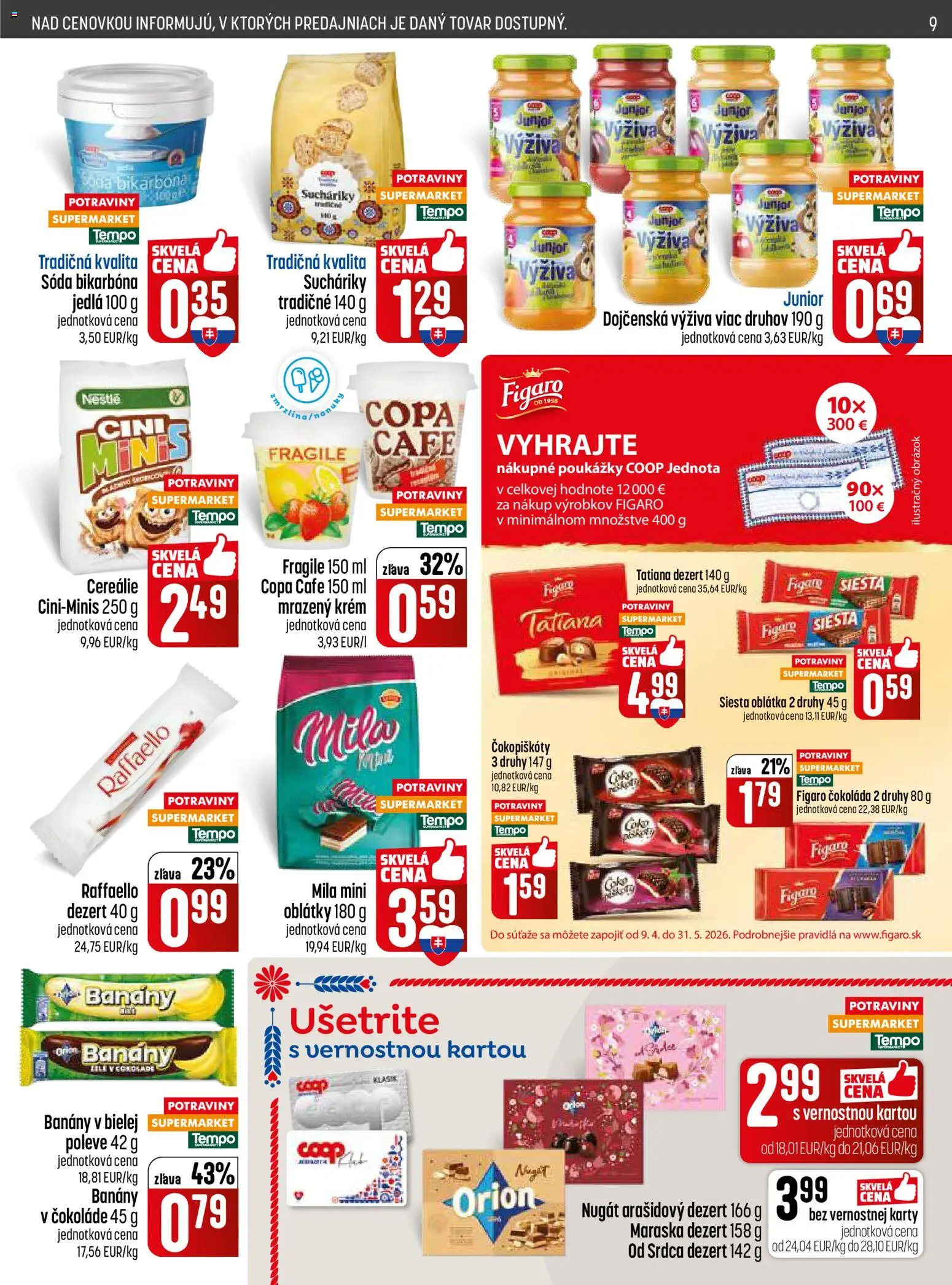Nové COOP Jednota akcie – leták je platný od 07.05.2026 | Strana: 9 | Produkty: Zmrzlina, Cereálie, Krém, Mila