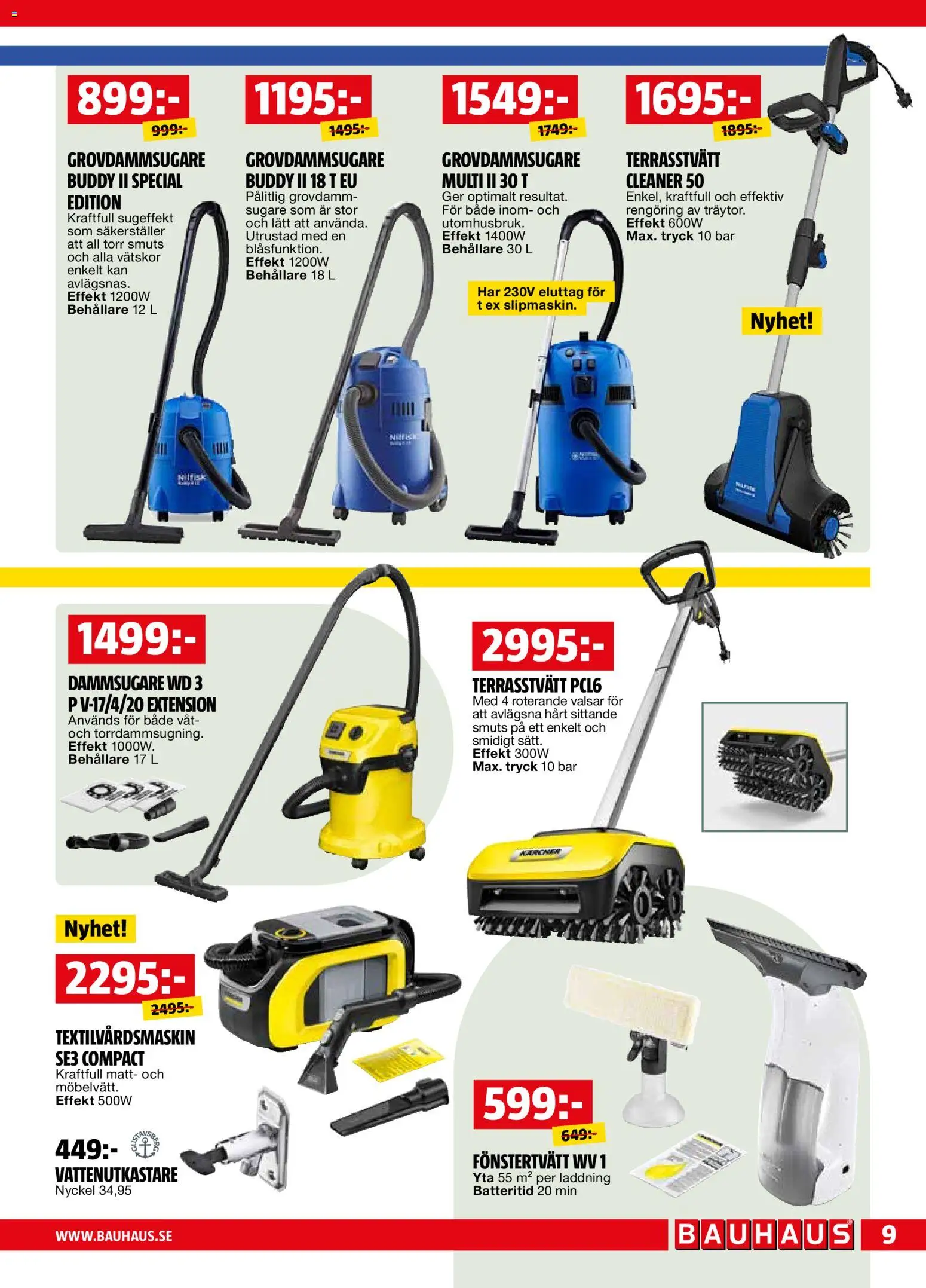 Bauhaus reklamblad aktuell från 01.04.2026 | Sida: 9 | Produkter: Dammsugare, Fönstertvätt