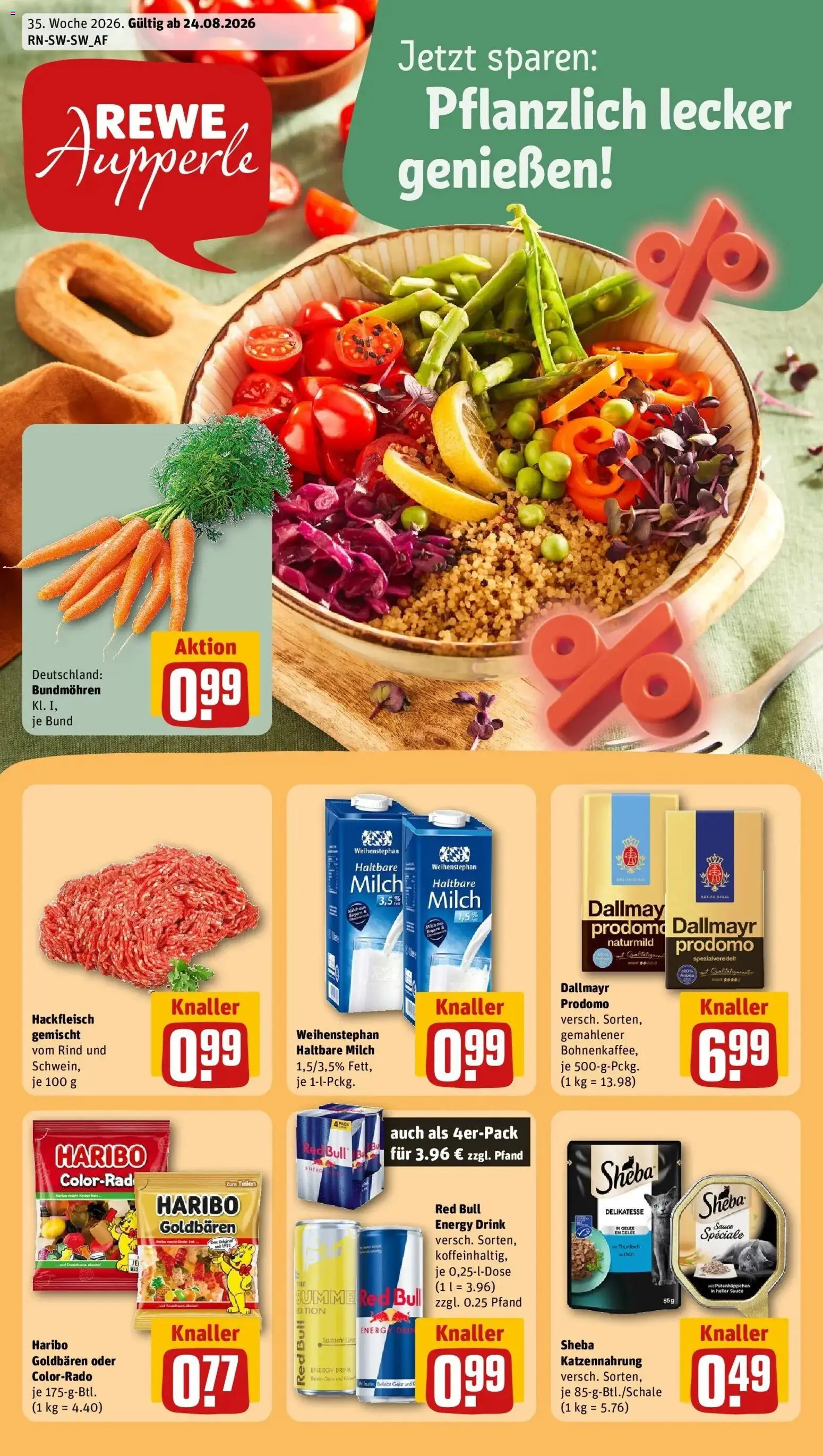 REWE Prospekt ab 24.08.2026 zum Blättern » Angebote | Seite: 1 | Produkte: Sheba, Haribo, Energy, Dallmayr