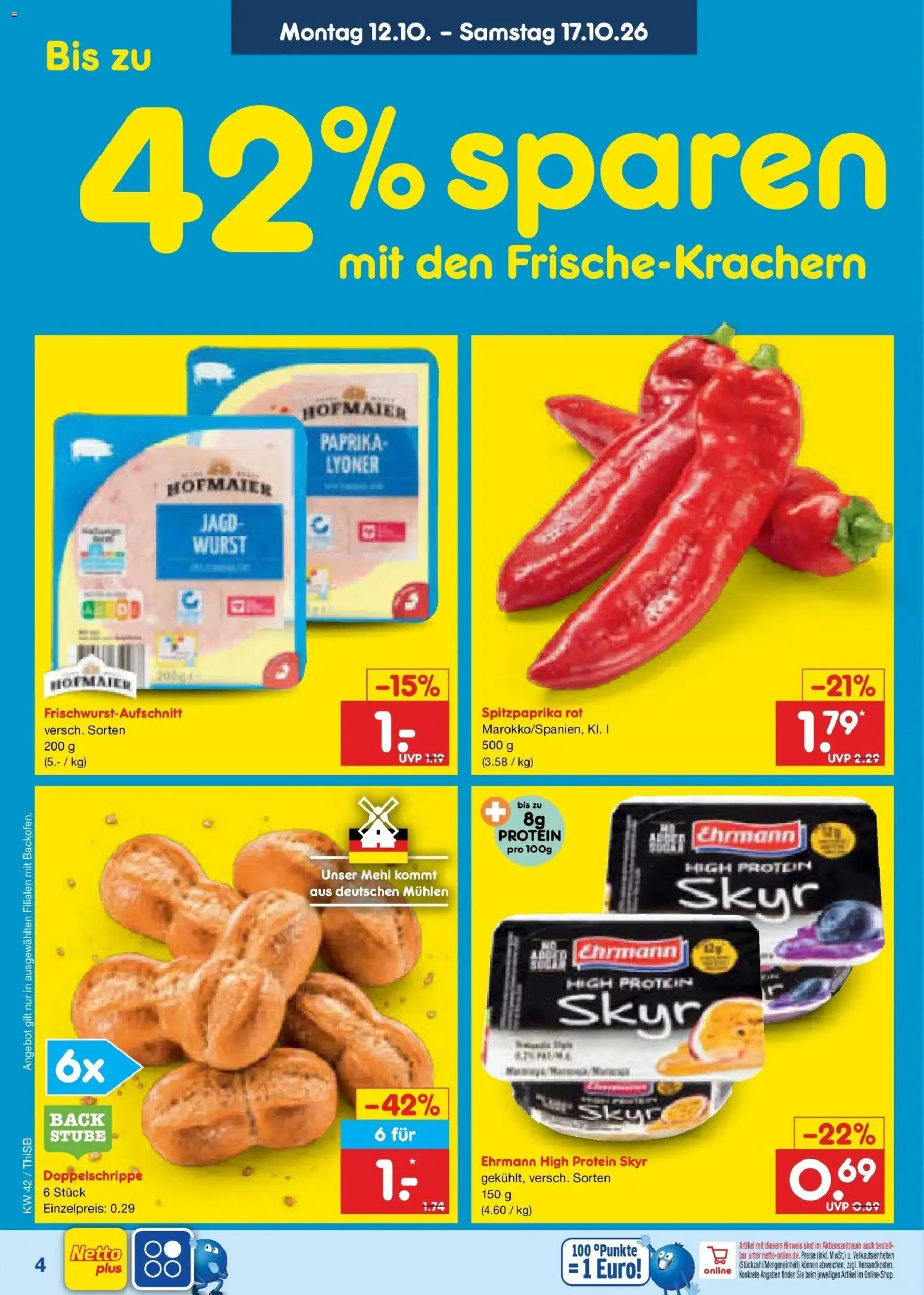 Netto Marken-Discount Prospekt Pirna – gültig ab 12.10.2026 | Seite: 4 | Produkte: Mehl, Skyr, Paprika, Wurst
