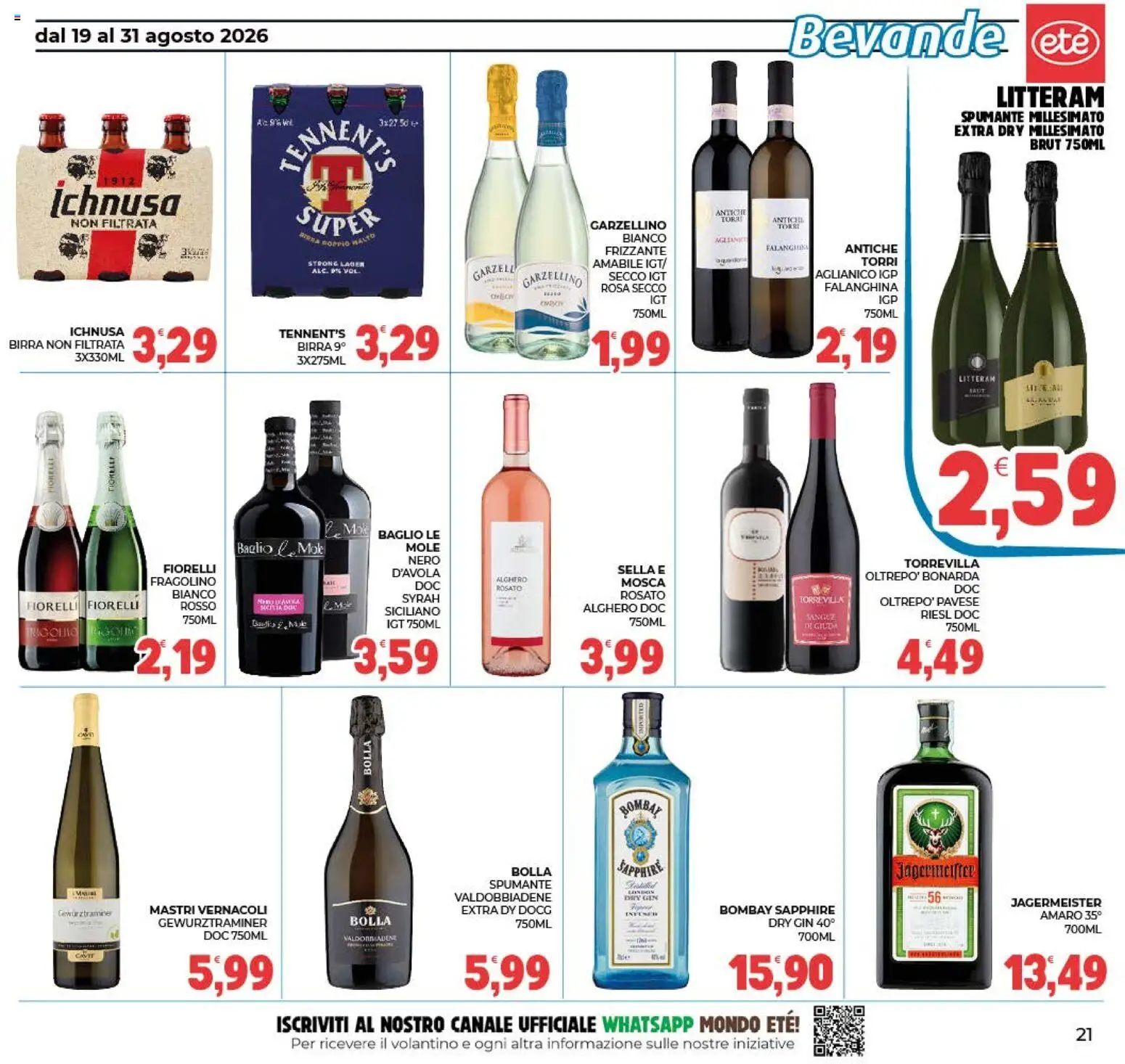 Volantino Eté del 19/08/2026 | Pagina: 21 | Prodotti: Tennent's, Gin, Bevande, Amaro
