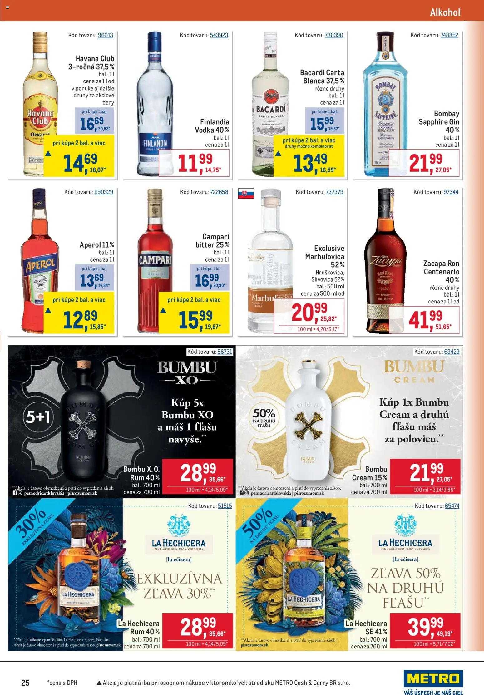 Nové Metro akcie – leták je platný od 12.08.2026 | Strana: 25 | Produkty: Gin, Havana Club, Bombay Sapphire, Aperol