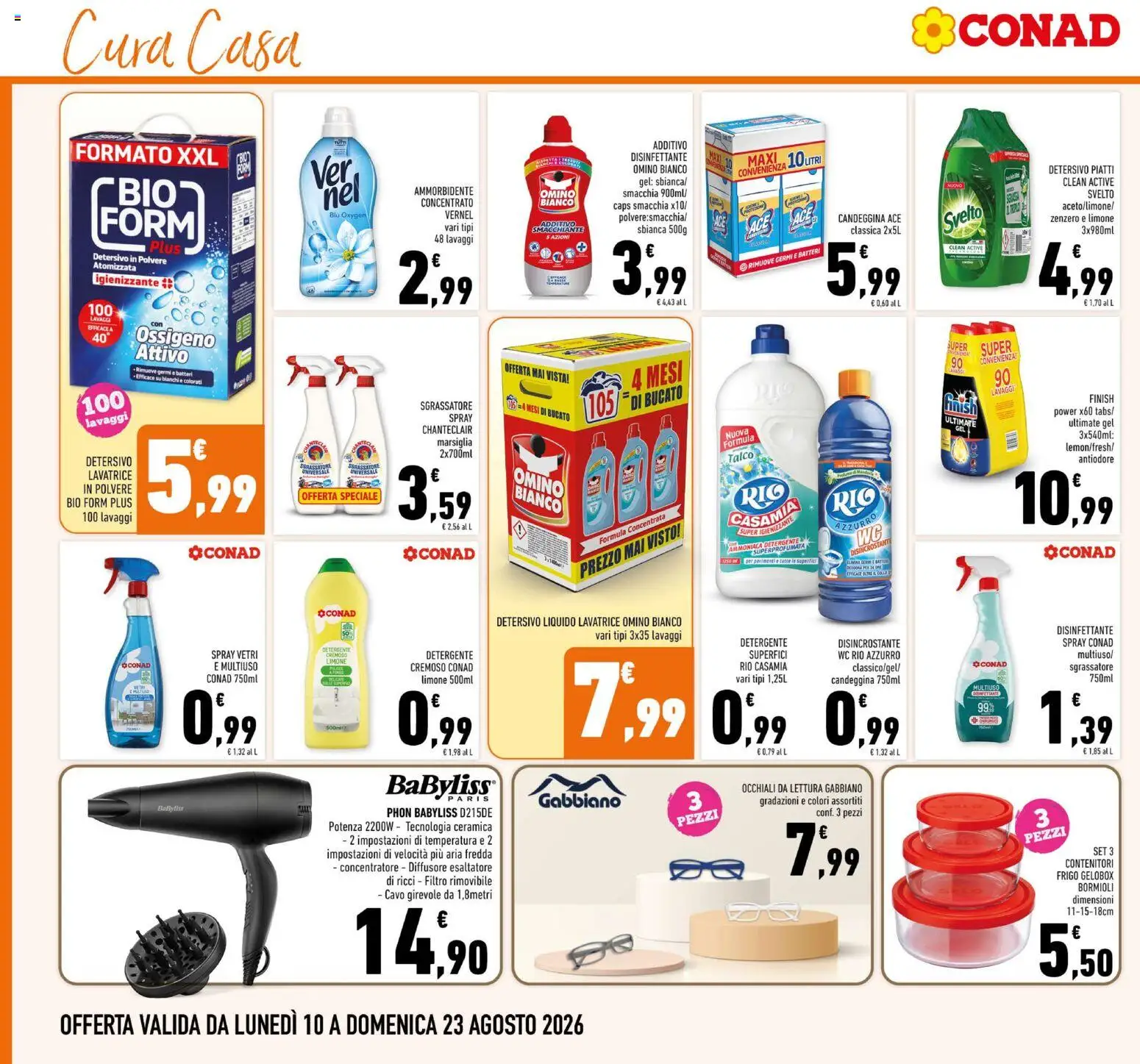 Volantino Conad del 10/08/2026 | Pagina: 22 | Prodotti: Detersivo in polvere, Occhiali, Lavatrice, Zenzero