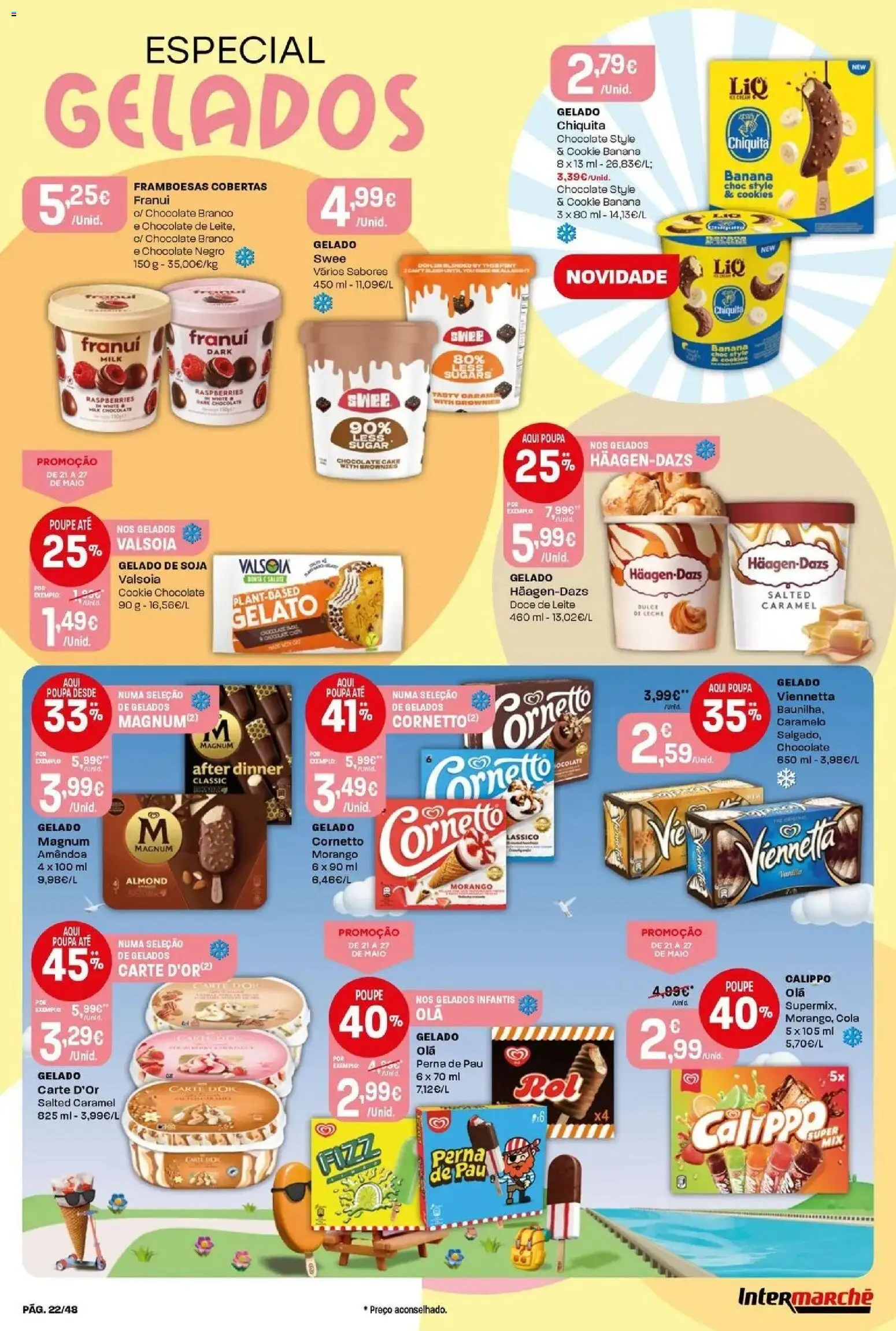 Intermarché - Isto é que são preços BAIXOS! │ válido de 21.05.2026 | Página: 22 | Produtos: Soja, Banana, Doce de leite, Leite