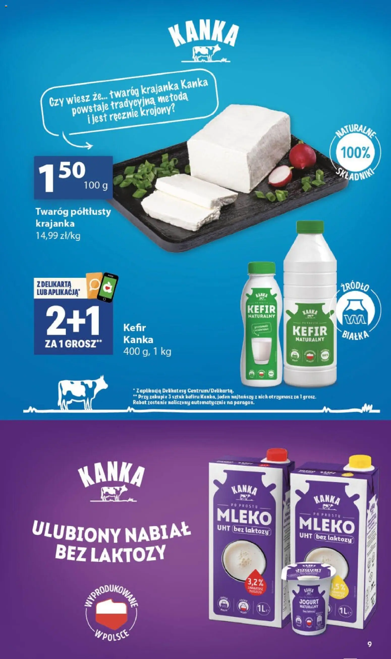 Delikatesy Centrum gazetka od 10.09.2026 | Strona: 9 | Produkty: Twaróg półtłusty, Jogurt naturalny, Kefir naturalny, Mleko