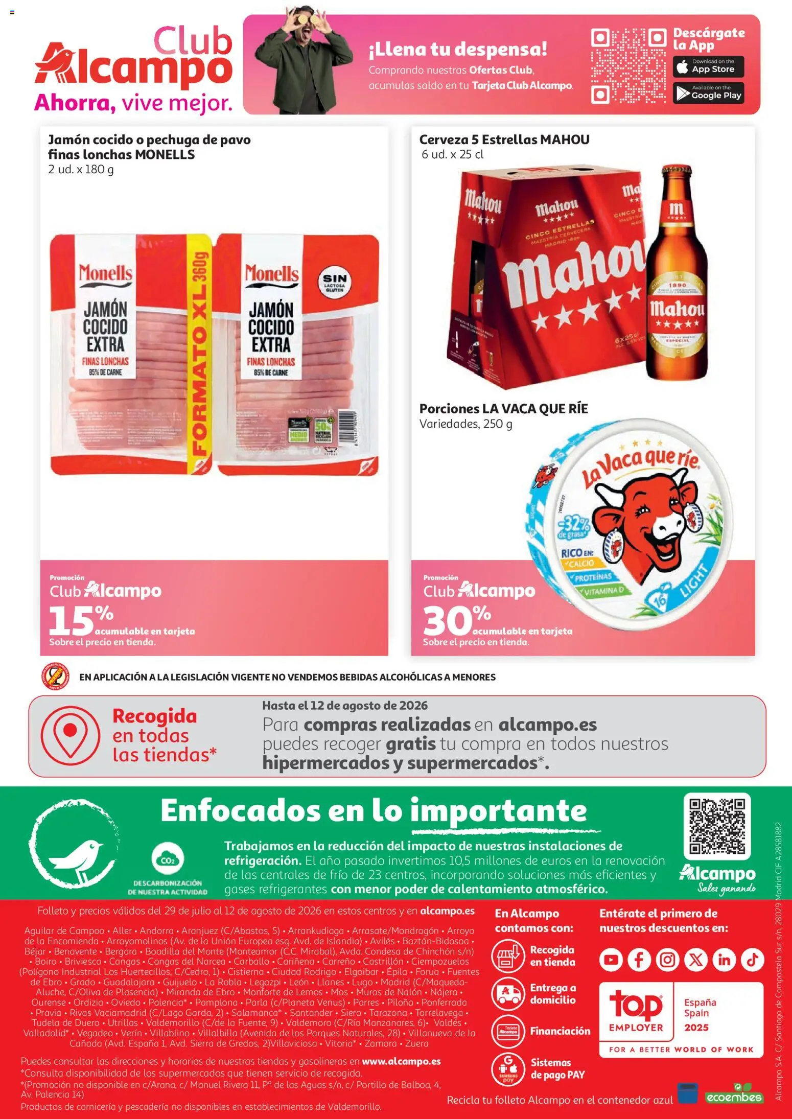 Alcampo folleto │ válido desde el 29/07/2026 | Página: 4 | Productos: Jamón, Jamón cocido, Cerveza