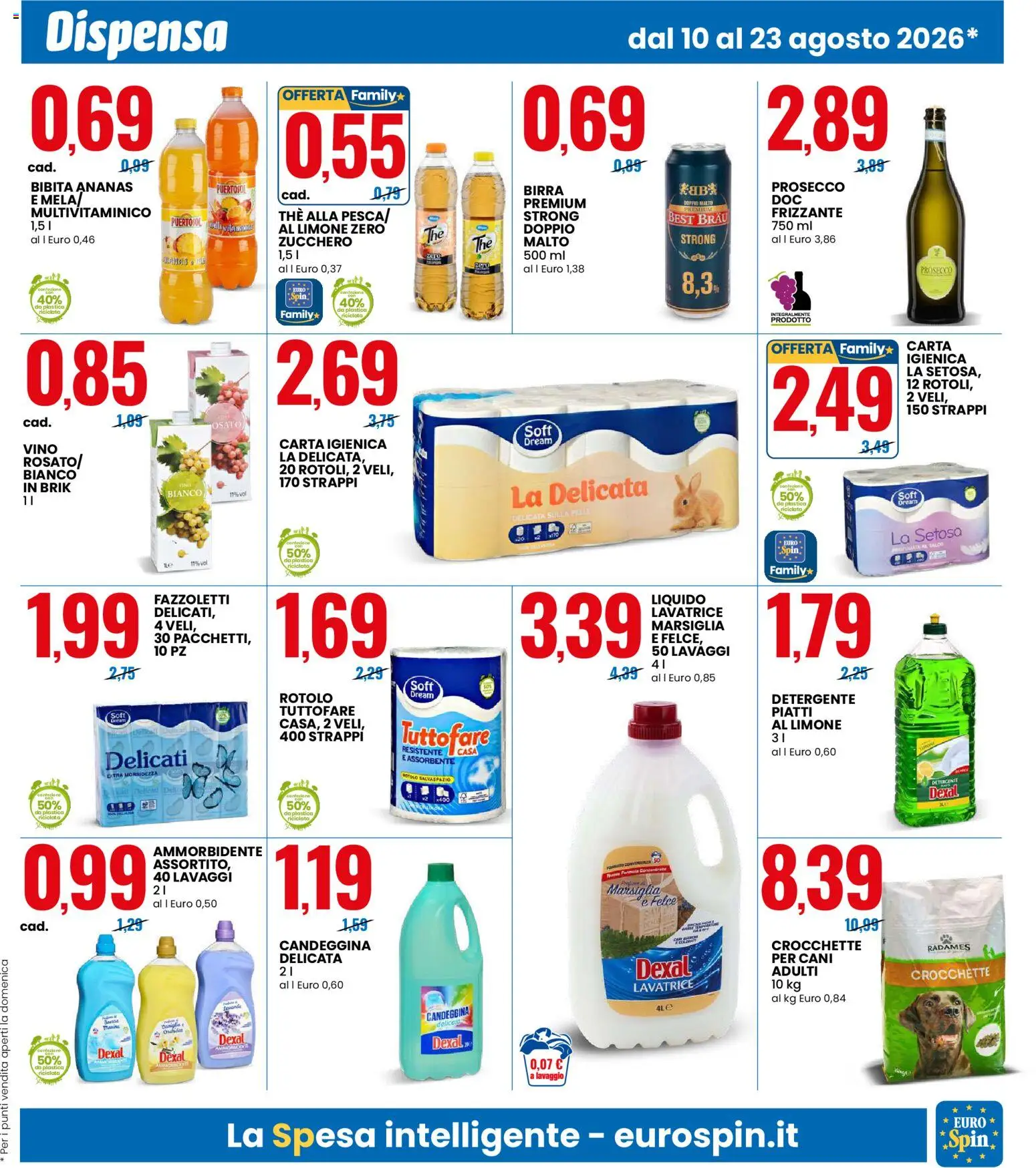Volantino Eurospin del 10/08/2026 | Pagina: 5 | Prodotti: Carta igienica, Limone, The, Bibita