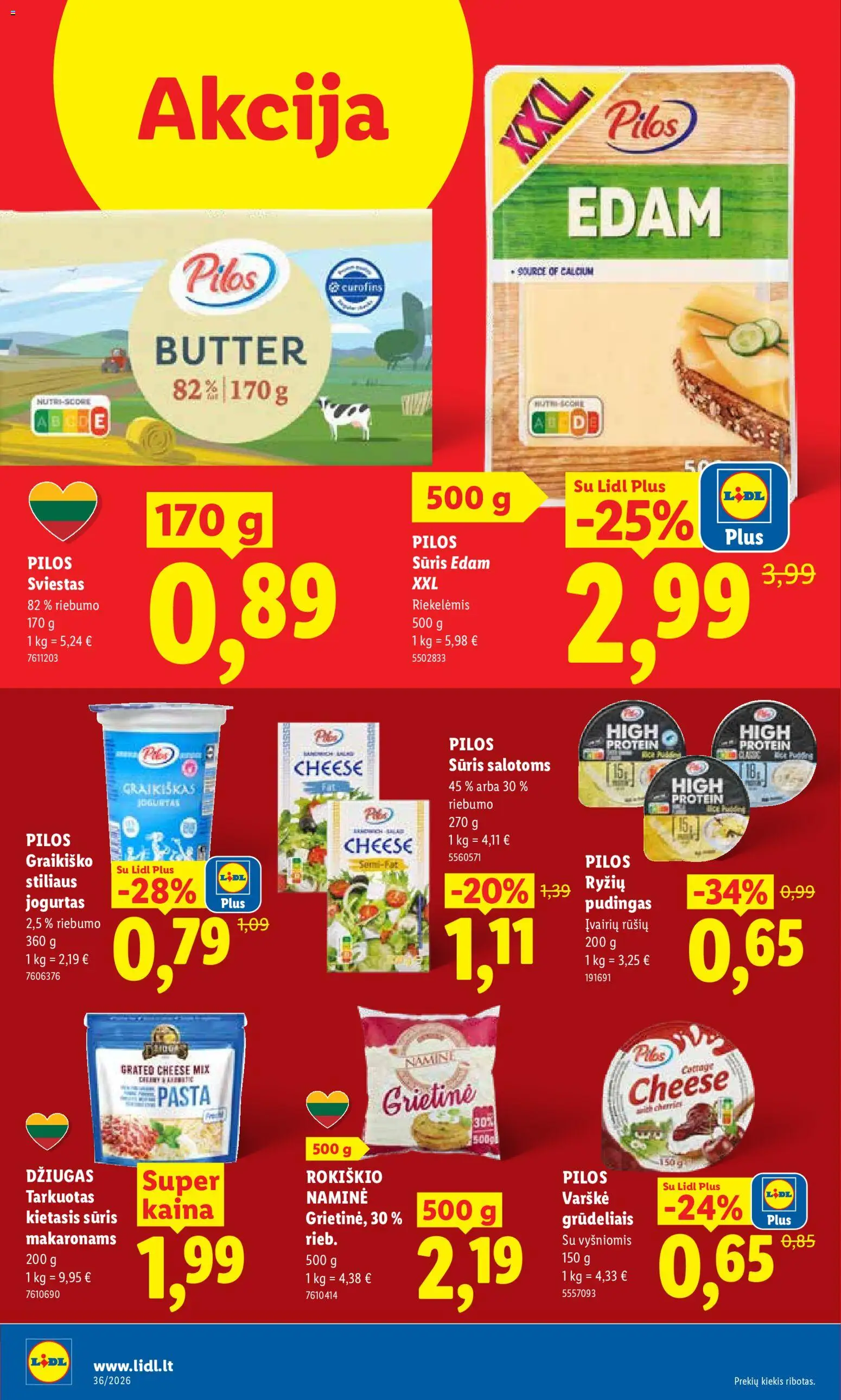 LIDL akcijos nuo 2026.08.31 | Puslapis: 36 | Prekių: Jogurtas, Sviestas, Varškė, Grietinė