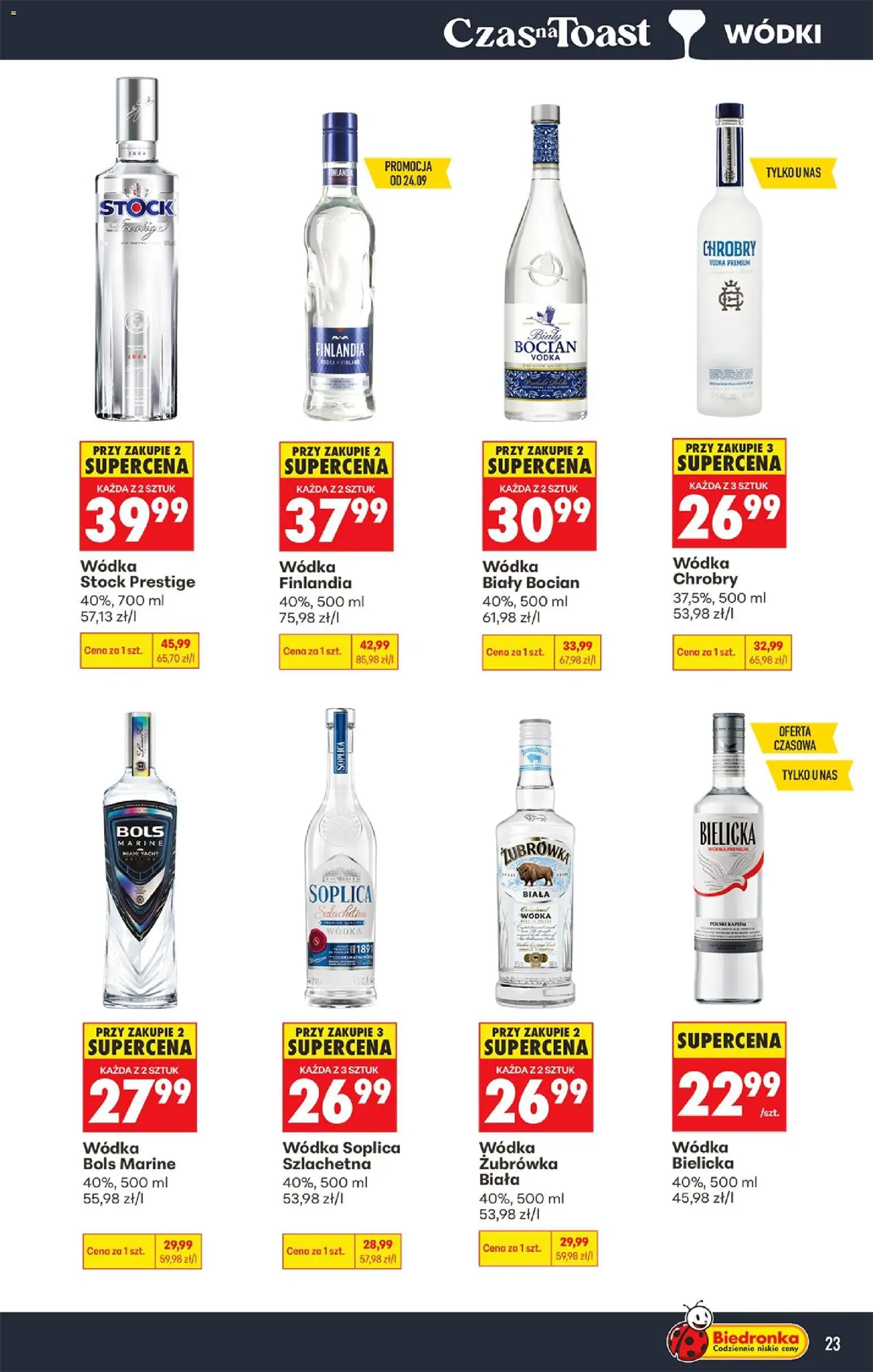 Biedronka gazetka - Czas na toast od 21.09.2026 | Strona: 25 | Produkty: Wódka finlandia, Żubrówka, Wódka bols, Wódka