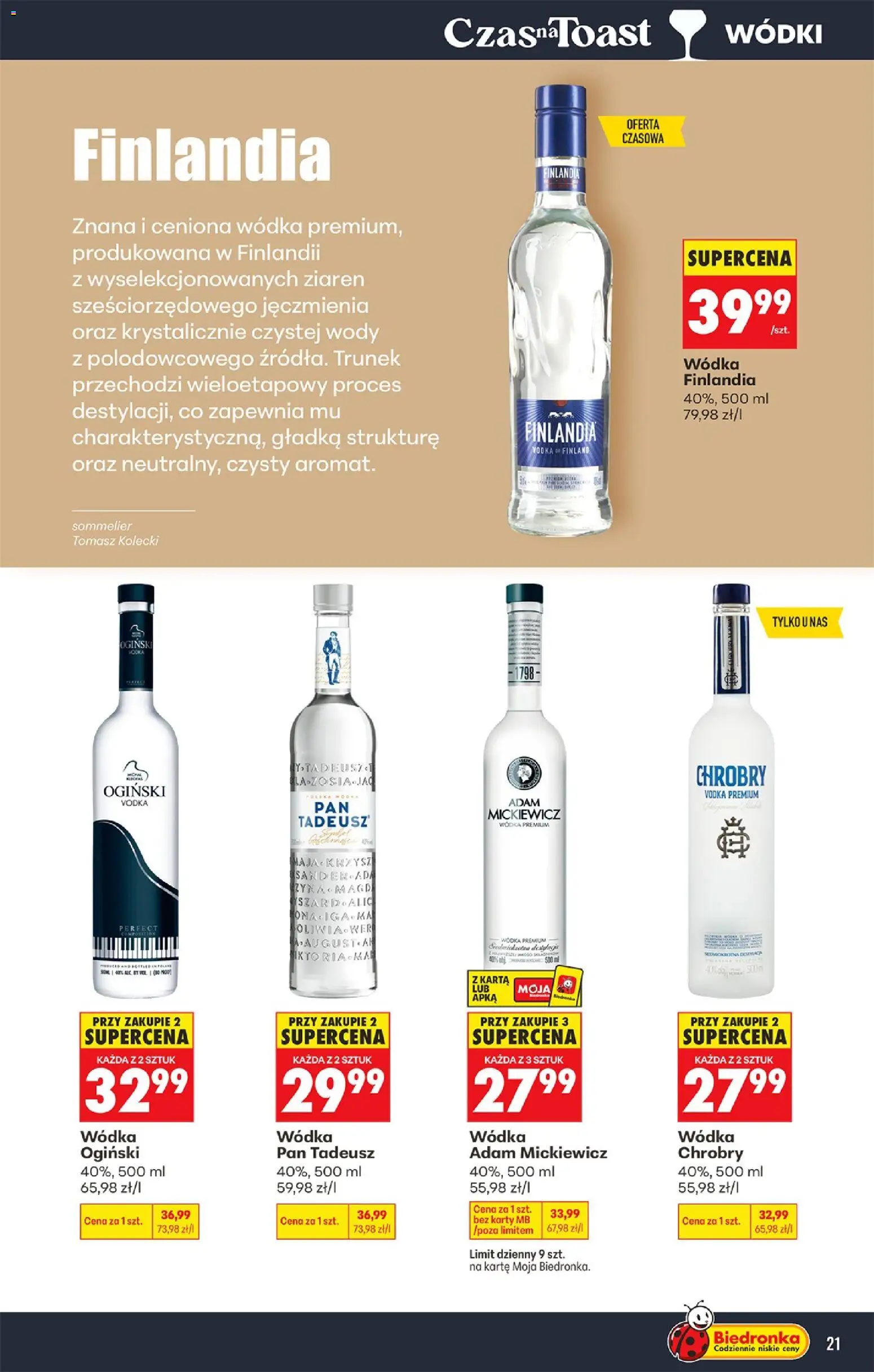 Biedronka gazetka - Czas na toast od 29.06.2026 | Strona: 21 | Produkty: Ogiński, Pan Tadeusz Wódka, Wódka Ogiński, Wódka
