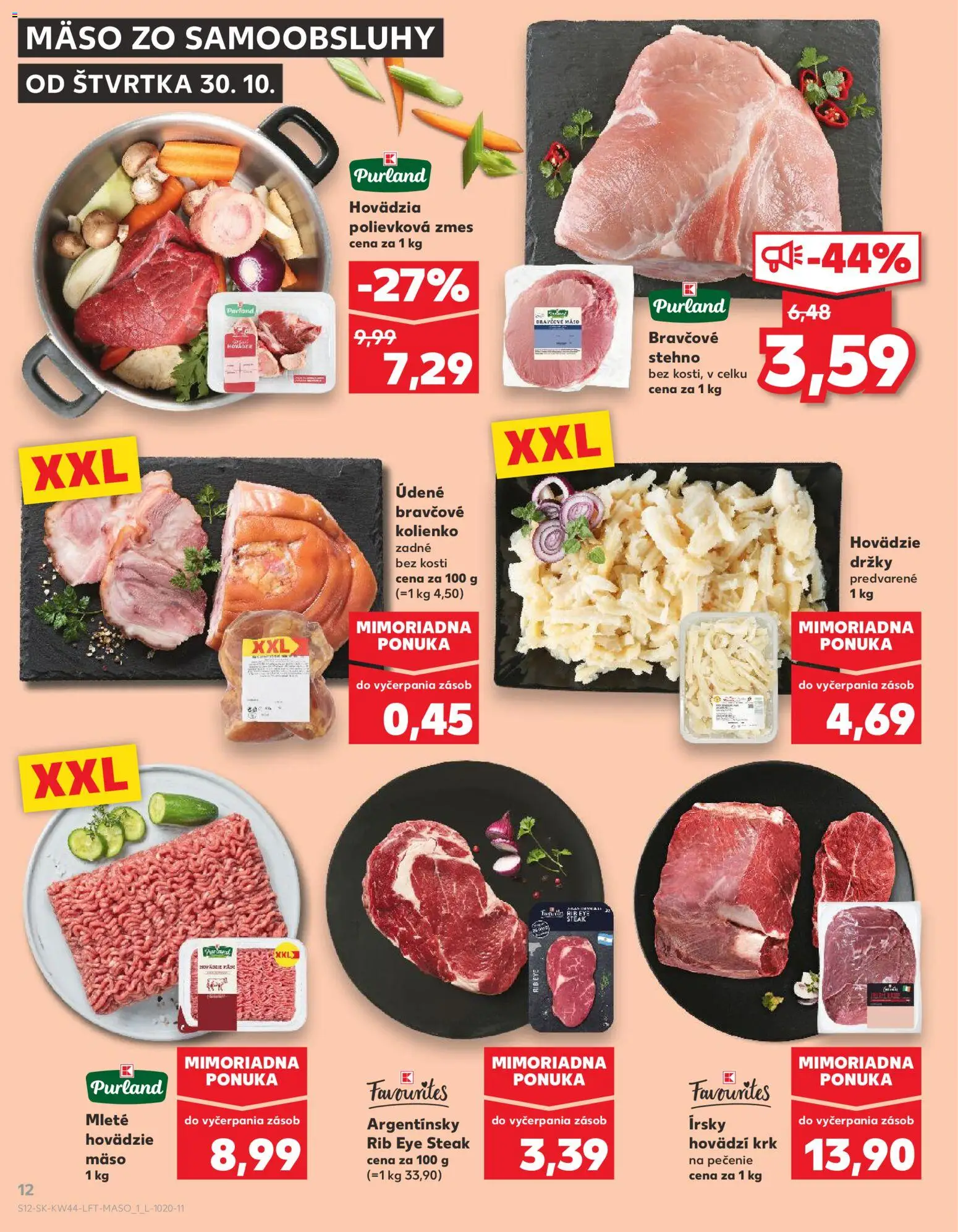 Nové Kaufland akcie – leták je platný od 30.10.2025 | Strana: 12 | Produkty: Bravčové stehno, Mäso, Steak, Hovädzie držky